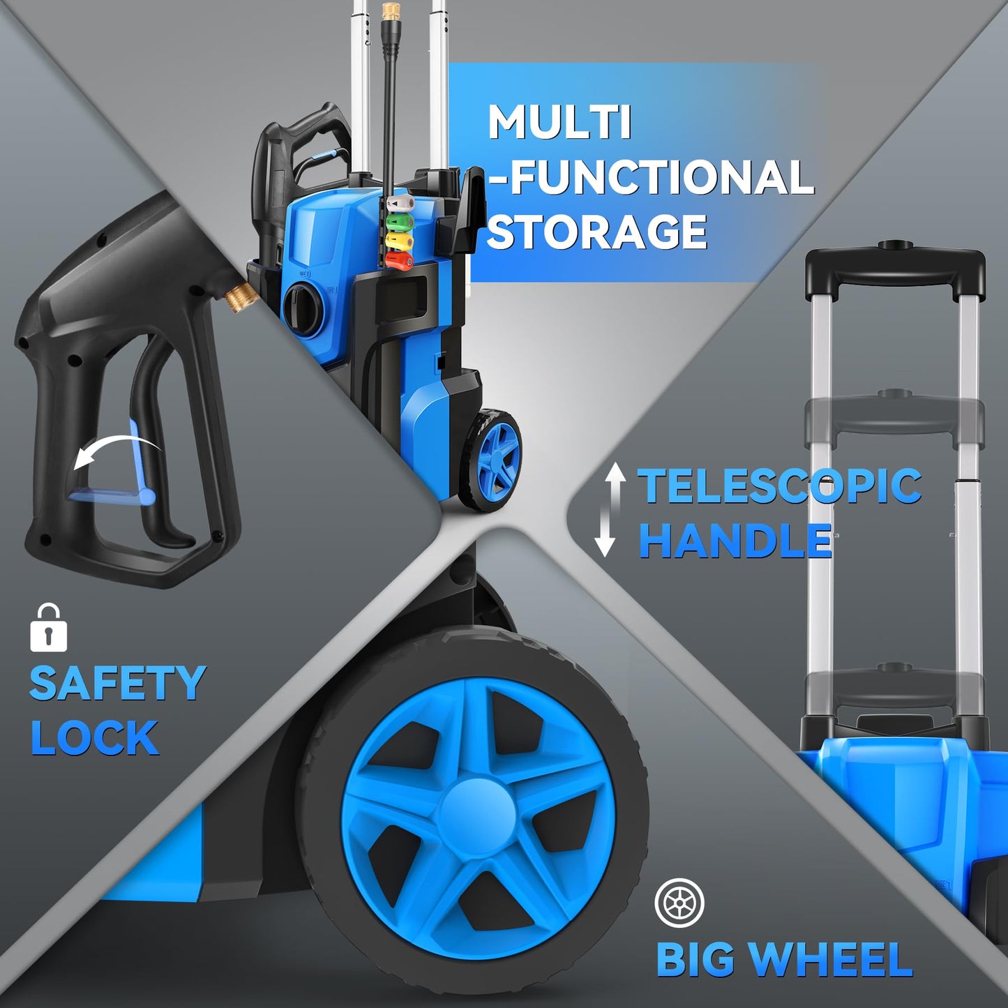 Electric Pressure Washer 5000PSI, Heavy Duty Power Washer Electric Powered, with 4 Nozzles,Foam Cannon,33FT Hose and 500ml Soap Bottle,Car Wash Machine/Car/Driveway/Patio Clean,Blue