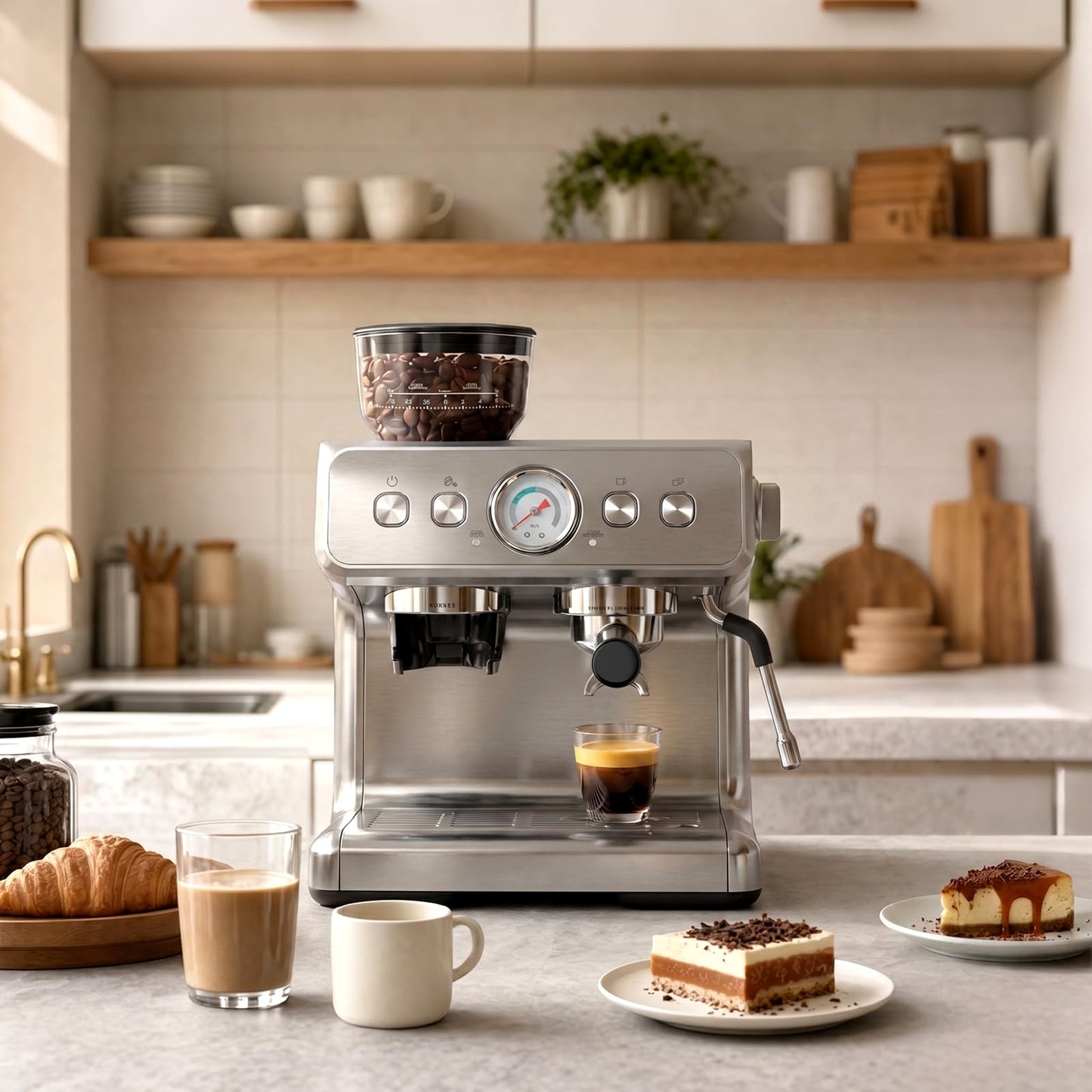COWSAR Espresso Machine with Grinder, 20 Bar Automatic Espresso Maker, Milk Frother Steam Wand, PID Temperature Control, 58mm Brewing System, Perfect for Cappuccino & Latte