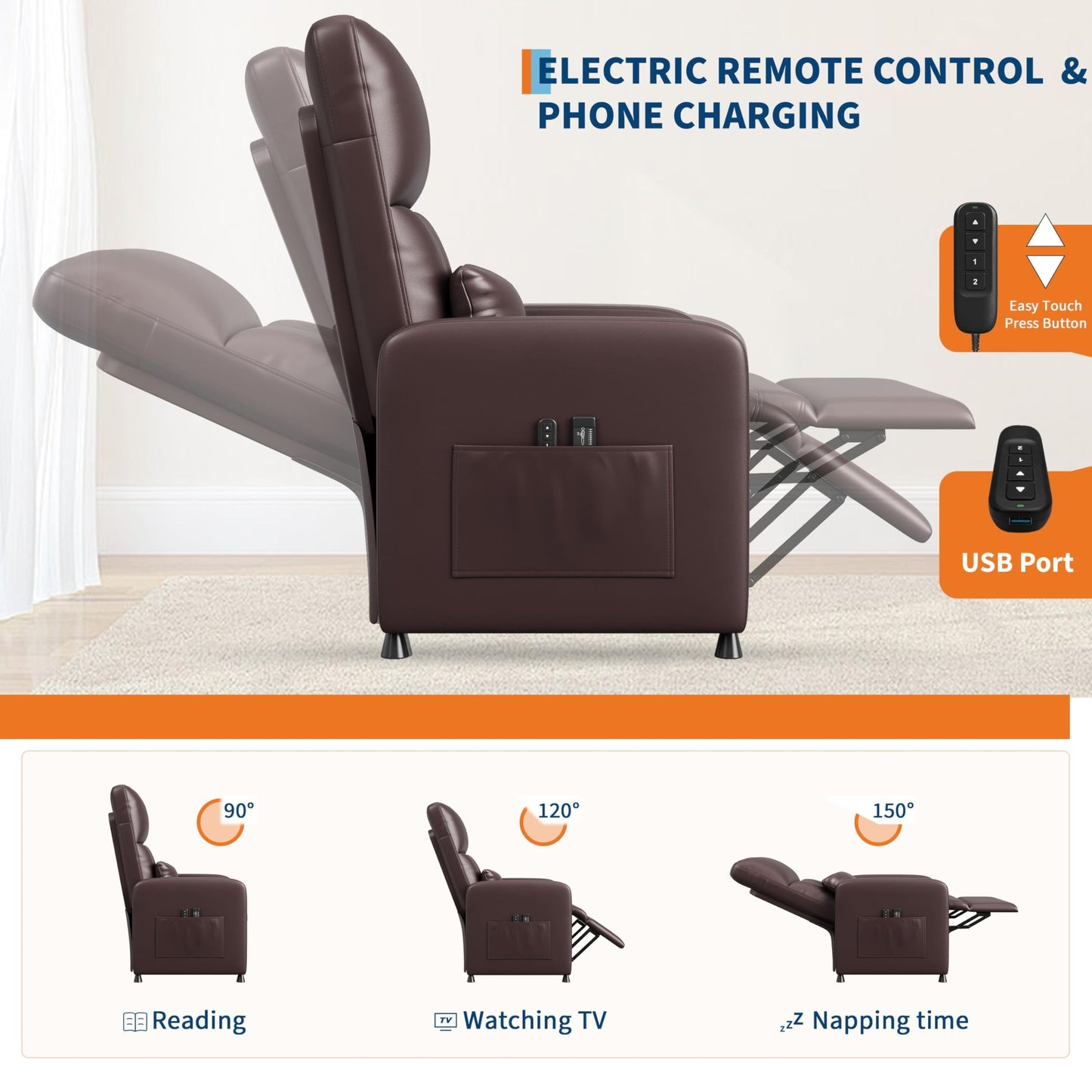 Garvee Power Recliner Chair, Adjustable Electric Recliner Ergonomic Overstuffed Single Sofa, Home Theater Seating for Living Room