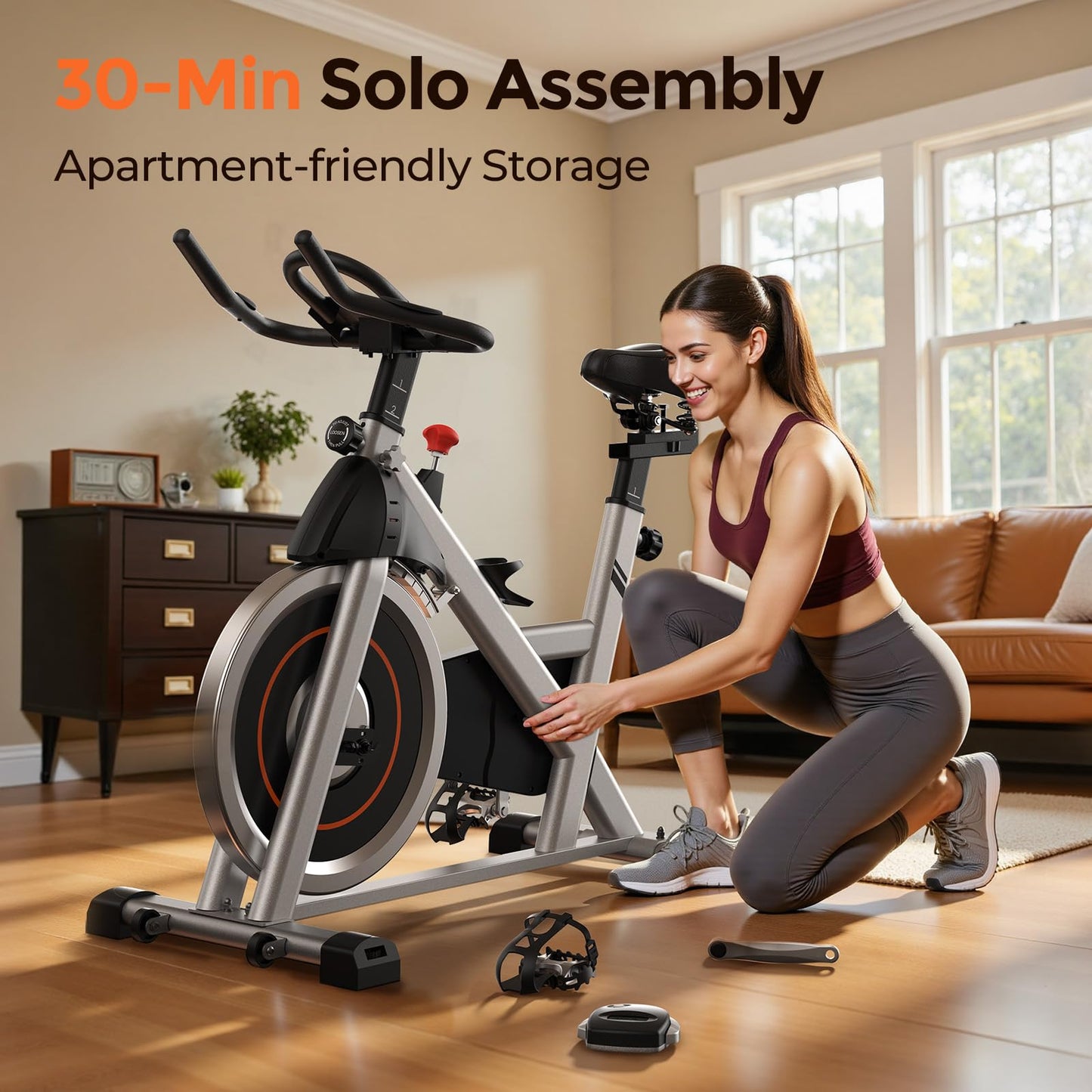 YOSUDA Exercise Bike, Brake Pad Stationary Bike for Home with Exclusive App, Magnetic Indoor Cycling Bike with 300 lb Weight Capacity, Low Noise, Tablet Holder and Fitness Courses for Weight Loss - Magnetic-Black