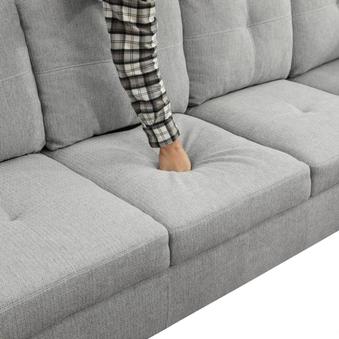 UOCFYK L-Shaped 3-Piece Flannel Sofa with Storage Ottoman Set, Sectional Couch Sofa Set for Living Room, Office, Small Space, Light Grey