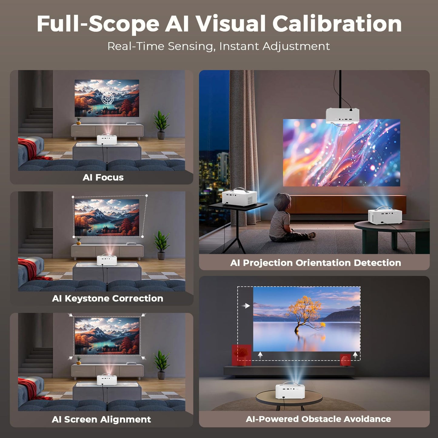 [5000+ Official-Apps & AI Auto Focus & 50W Dolby Audio] Outdoor-Projector-4k with WiFi and Bluetooth, AI Movin 2.0 OS Smart Projector with HDR10+, Lisowod Portable 4K Proyector 2026 Upgraded
