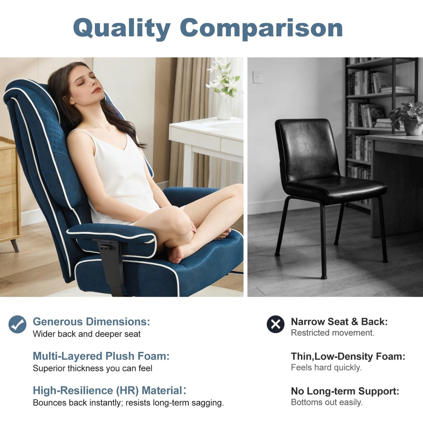 EXCEBET Big and Tall Office Chair 400lbs Wide Seat, Leather High Back Executive Office Chair with Lumbar Support, Ergonomic Chairs Padded Armrests & Thick Cushion (Mesh Blue)