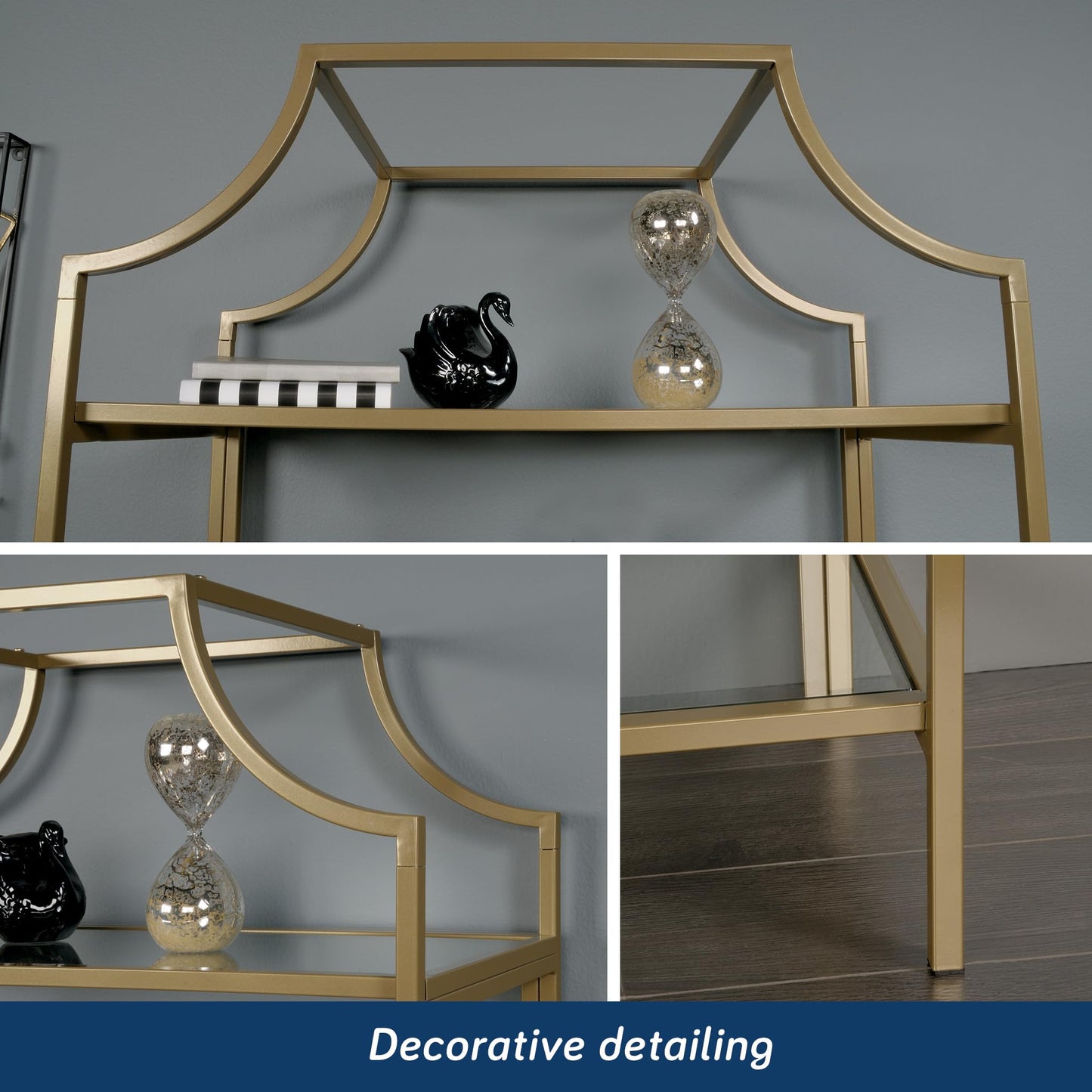 Sauder International Lux Bookcase/ book shelf, Satin Gold finish