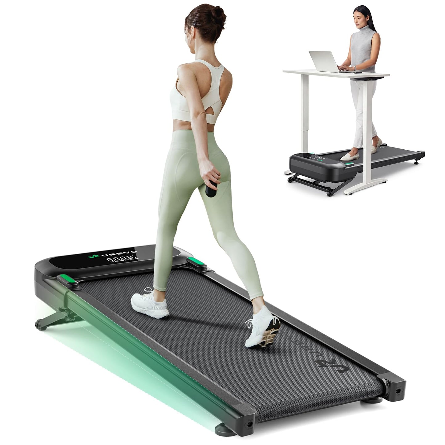 UREVO Auto Incline Walking Pad with AI App, 2.5HP Brushless Quiet Motorized Treadmill for Apartments, 9% Power Incline Standing Desk Treadmill, 12-Point Shock Absorption & Immersive Hiking
