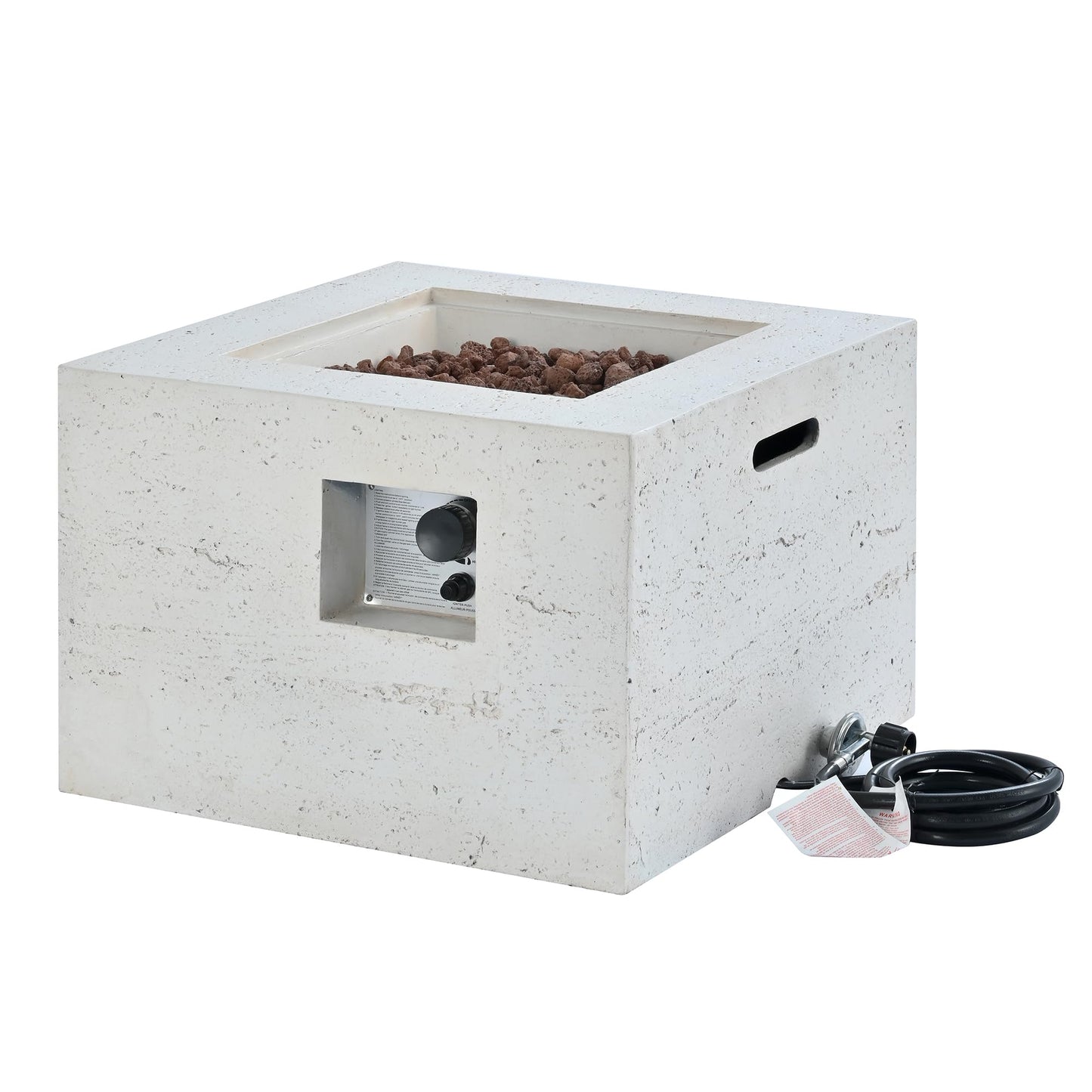 GDFStudio MgO Lightweight Square Propane Fire Pit Table, 40000 BTU Outdoor Propane Fire Pit with Steel Burner, Adjustable Flame Control, Lava Rocks & Rain Cover, Patio Backyard Deck Poolside, Beige