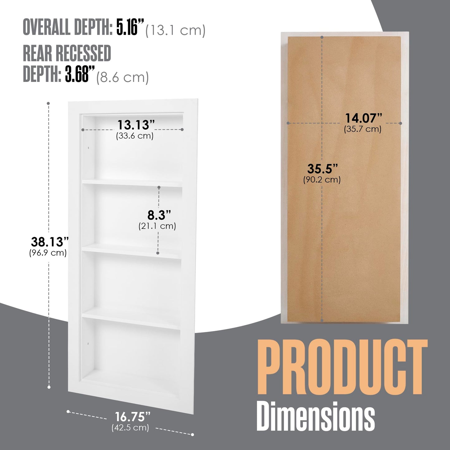Houseables Recessed Medicine Cabinet, Recessed Wall Niche, Medicine Cabinet Insert, Bathroom Niche, In Wall Shelf, Insert for Drywall, Between Studs Shelf Replacement, Without No Mirror, 14x36 (17x38)