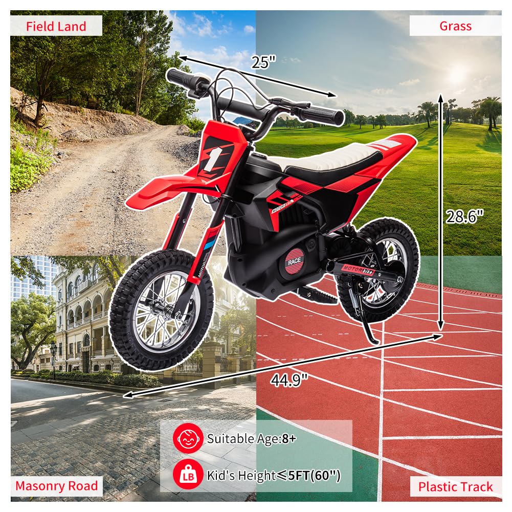 24V Electric Dirt Bike for Kids - 13.6MPH Fast Speed Motorcycle for Kids with 250w Motor and Air-Filled Tires