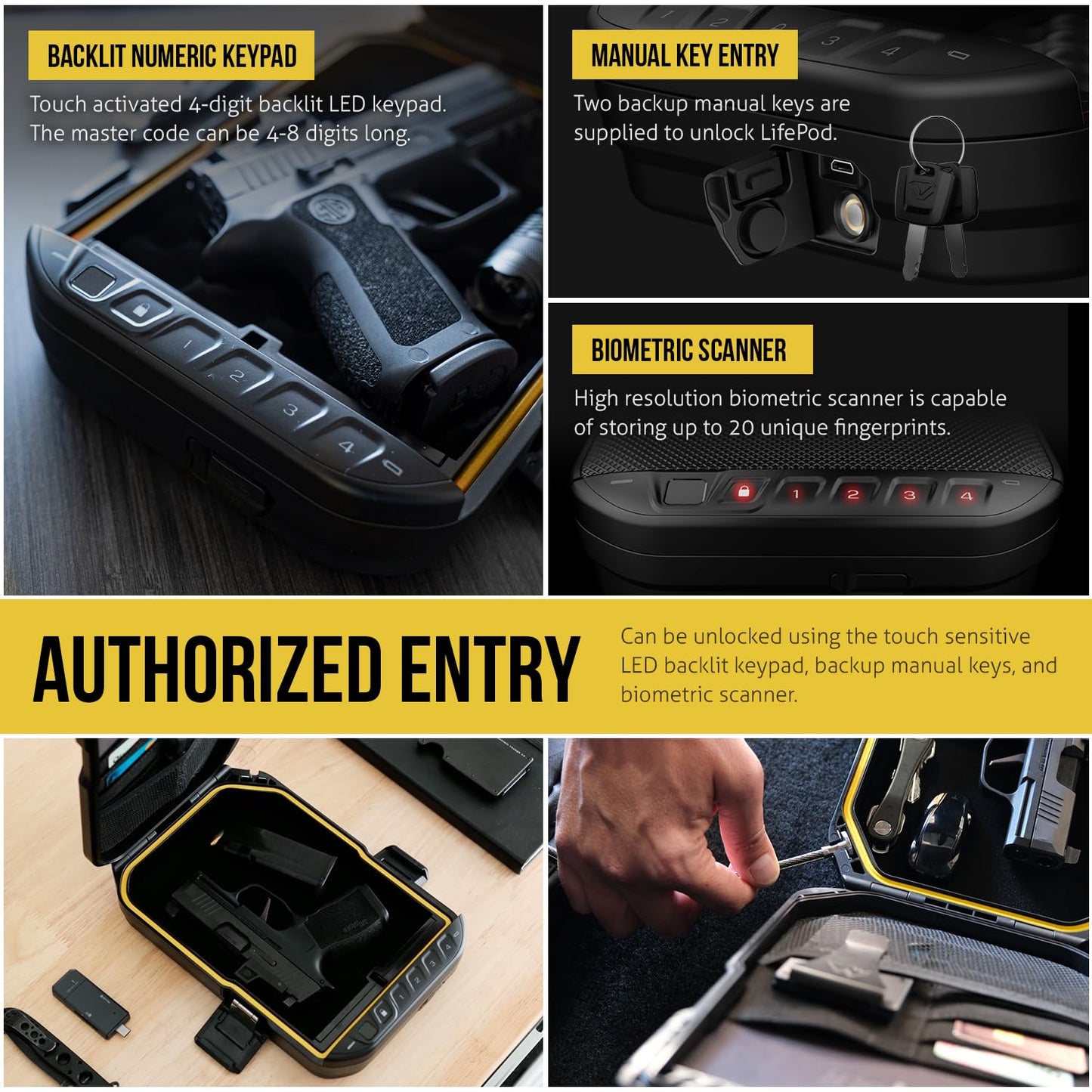 VAULTEK SIG SAUER Edition LifePod Secure Waterproof Travel Case Rugged Electronic Lock Box Travel Organizer Portable Handgun Case with Backlit Keypad (Biometric)