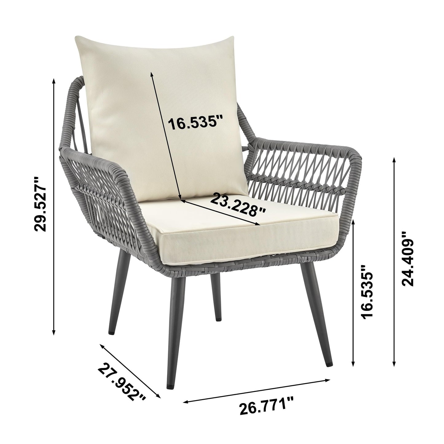 Manhattan Comfort Riviera Rope Wicker 4-Piece 4 Seater Patio Conversation Set with Cushions, Cream