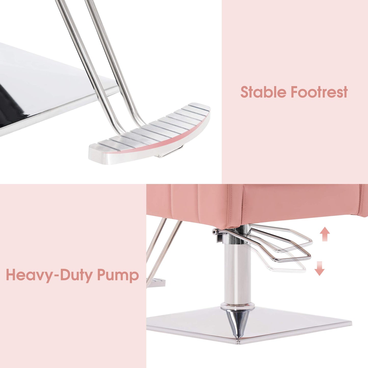 BarberPub Salon Chair for Hair Stylist, Hydraulic Stylist Chair, Adjustable Height, PVC Leather, 360 Degrees Swivel, Barbershop, Home Salon, Adult 8821 (Pink)