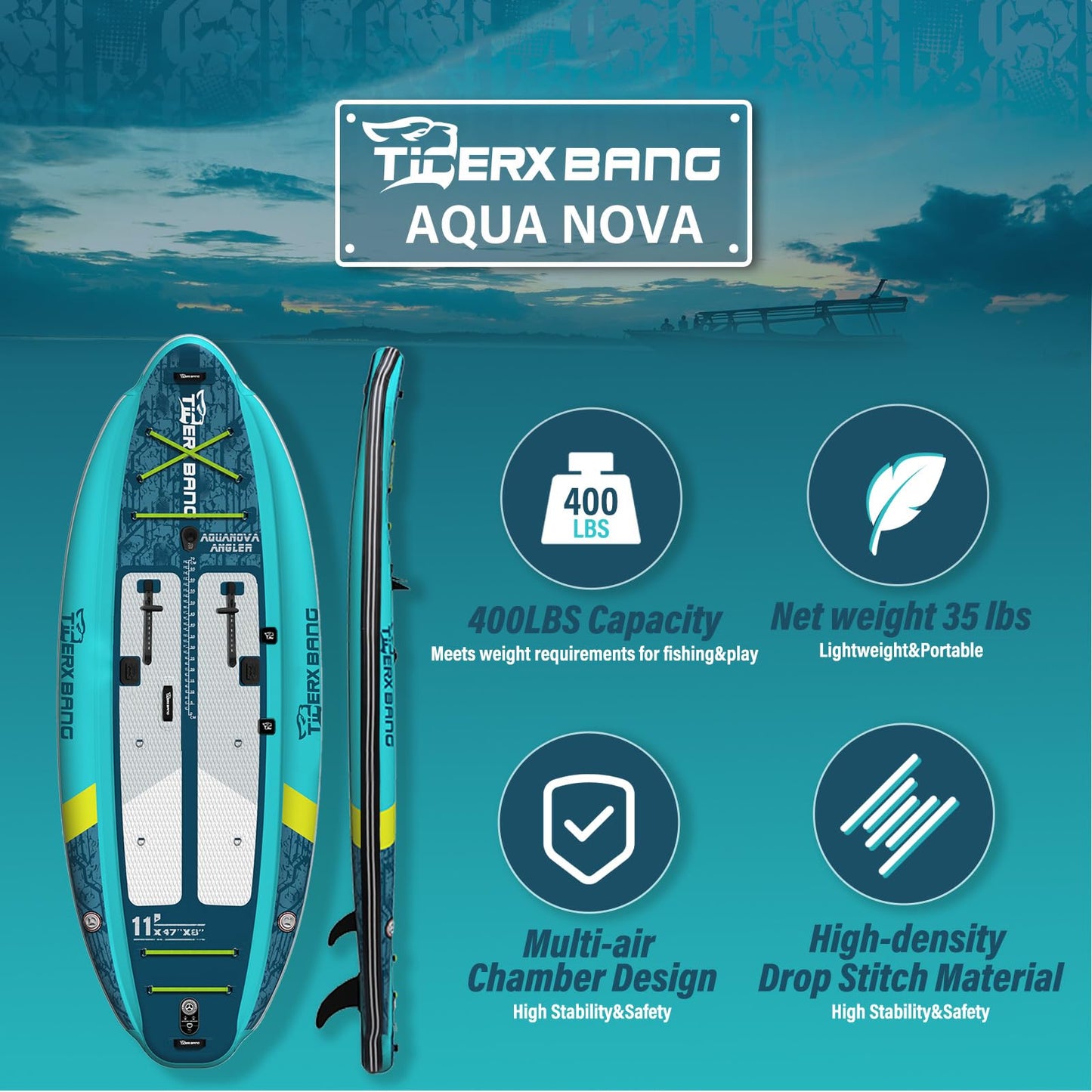 TIGERXBANG 11'x47''x8'' Inflatable Fishing Kayak, High-Performance Inflatable Kayak-Ideal for Water Fishing Activities, Equipped with Comfortable Seats and Camera Base Versatile Accessories