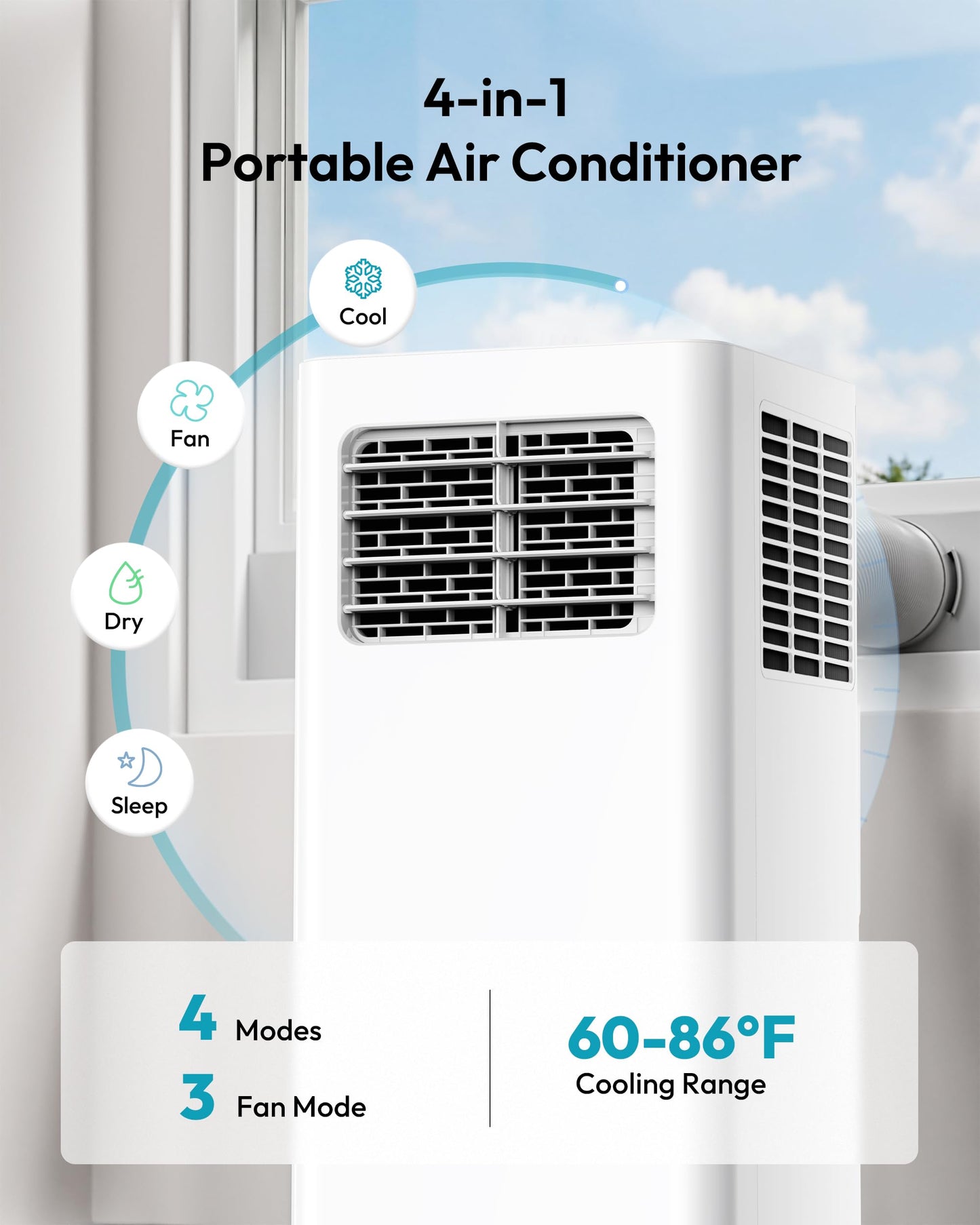 EUHOMY Portable Air Conditioners 14,000 BTU, Smart 4-in-1 Portable AC Unit Cools Up to 650 Sq.Ft, Cool, Dehumidifier, Fan, Remote/WiFi App Control, Window Kit for Bedroom, 350 CFM, 24H Timer