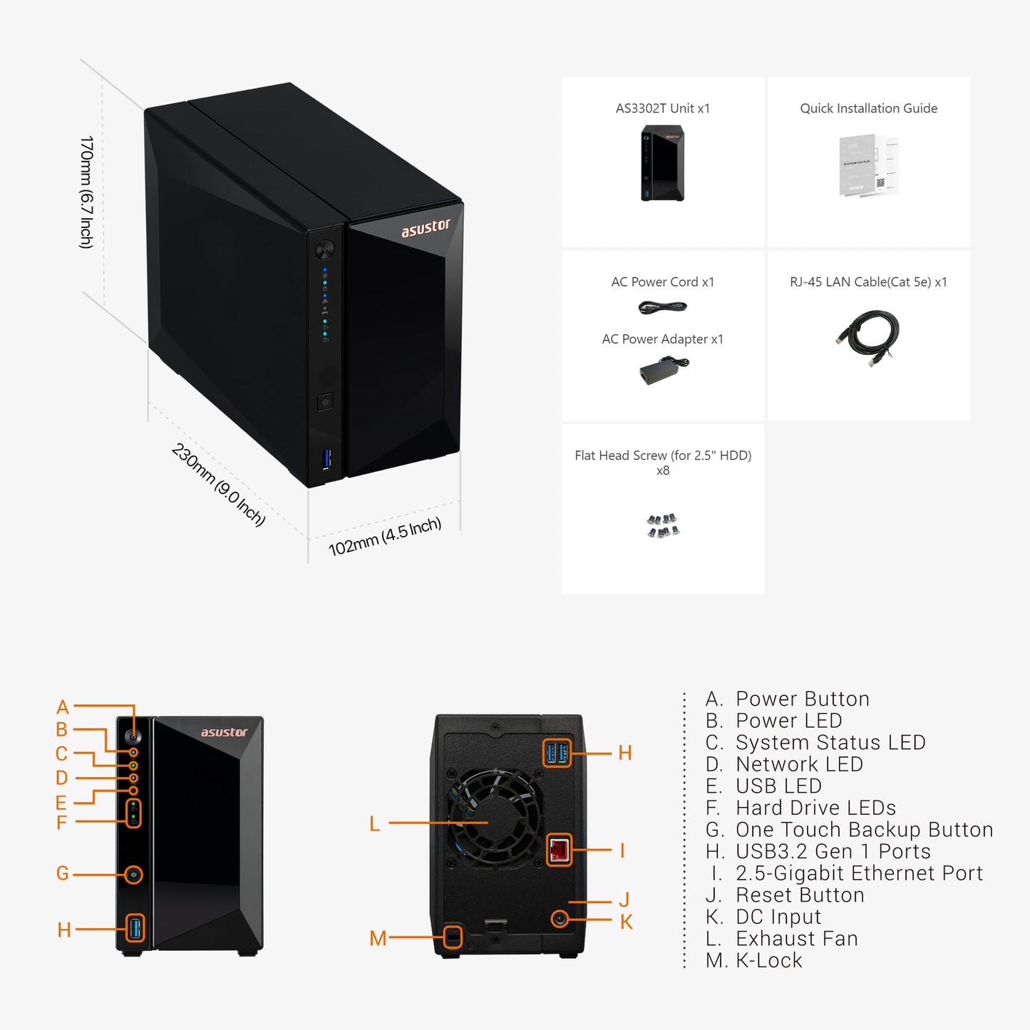Asustor Drivestor 2 Pro Gen2 AS3302T v2, 2 Bay NAS, 1.7GHz Quad-Core, 2.5GbE Port, 2GB RAM DDR4, Small Home Media Server, Network Attached Storage Device (Diskless)