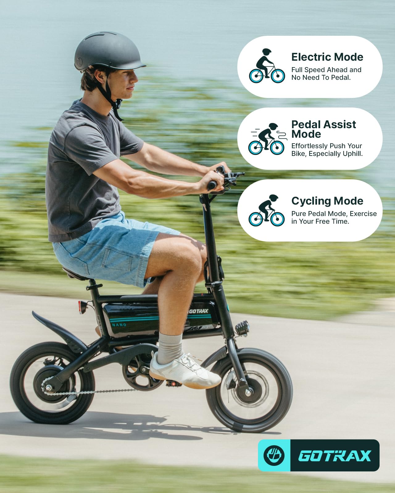 Gotrax Nano 14" Folding Electric Bike, Max Range 25Miles(Pedal-Assist) & Max Speed 15.5Mph, Power by 350W Motor, Adjustable Seat & Dual Fenders, Commuter Electric Bicycle for Adults/Teens Black