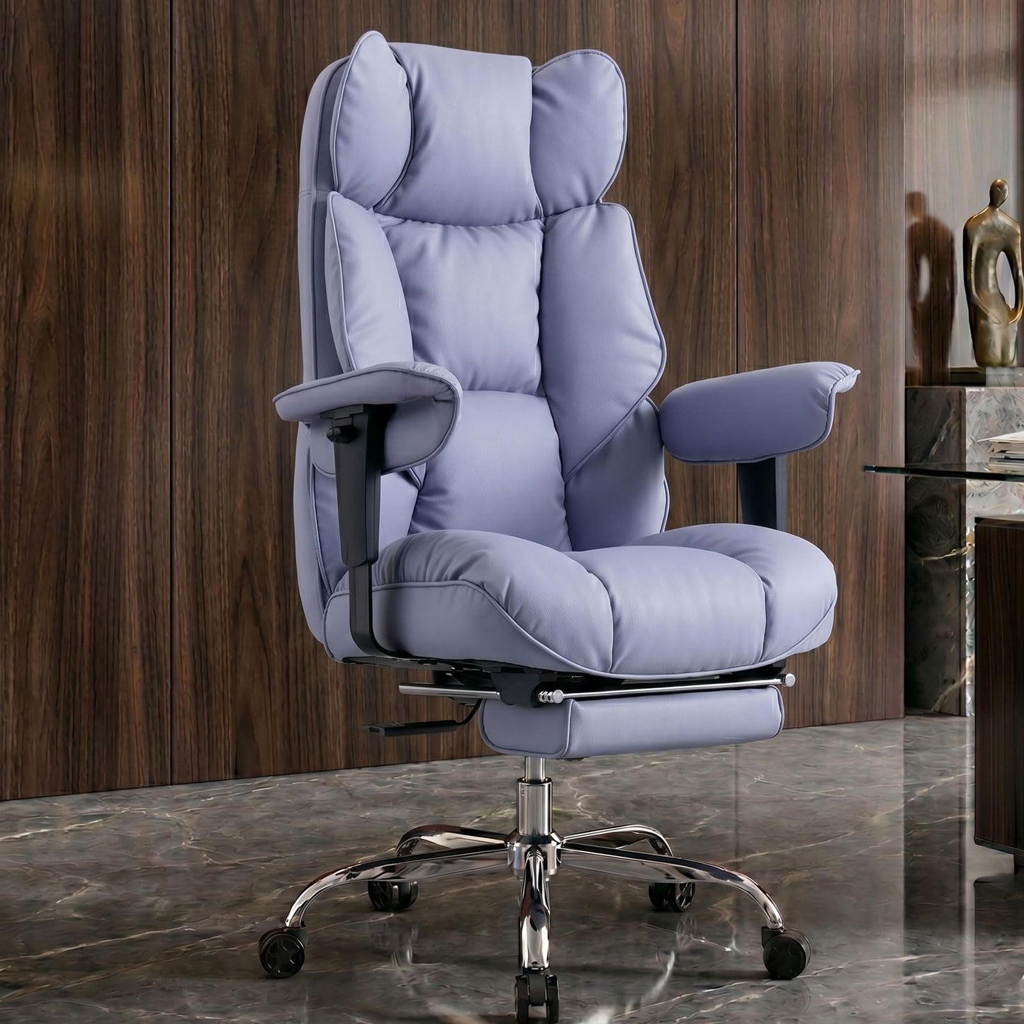 Efomao Big and Tall Office Chair 400lbs - Heavy Duty Reclining Desk Chair with Footrest, Spacious High Back PU Leather Executive Chair, Double-Layer Spring Support, Purple