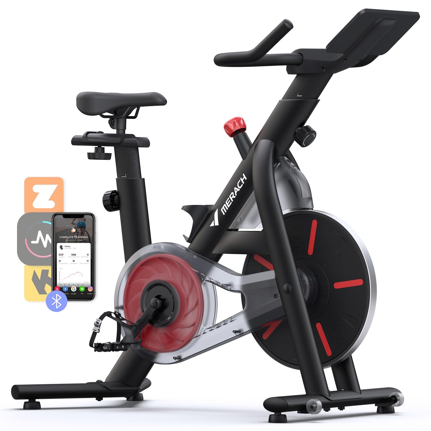 MERACH Exercise Bike, Bluetooth Stationary Bike for Home with Exclusive APP, Indoor Cycling Bike with Magnetic Resistance, 330lbs Weight Capacity