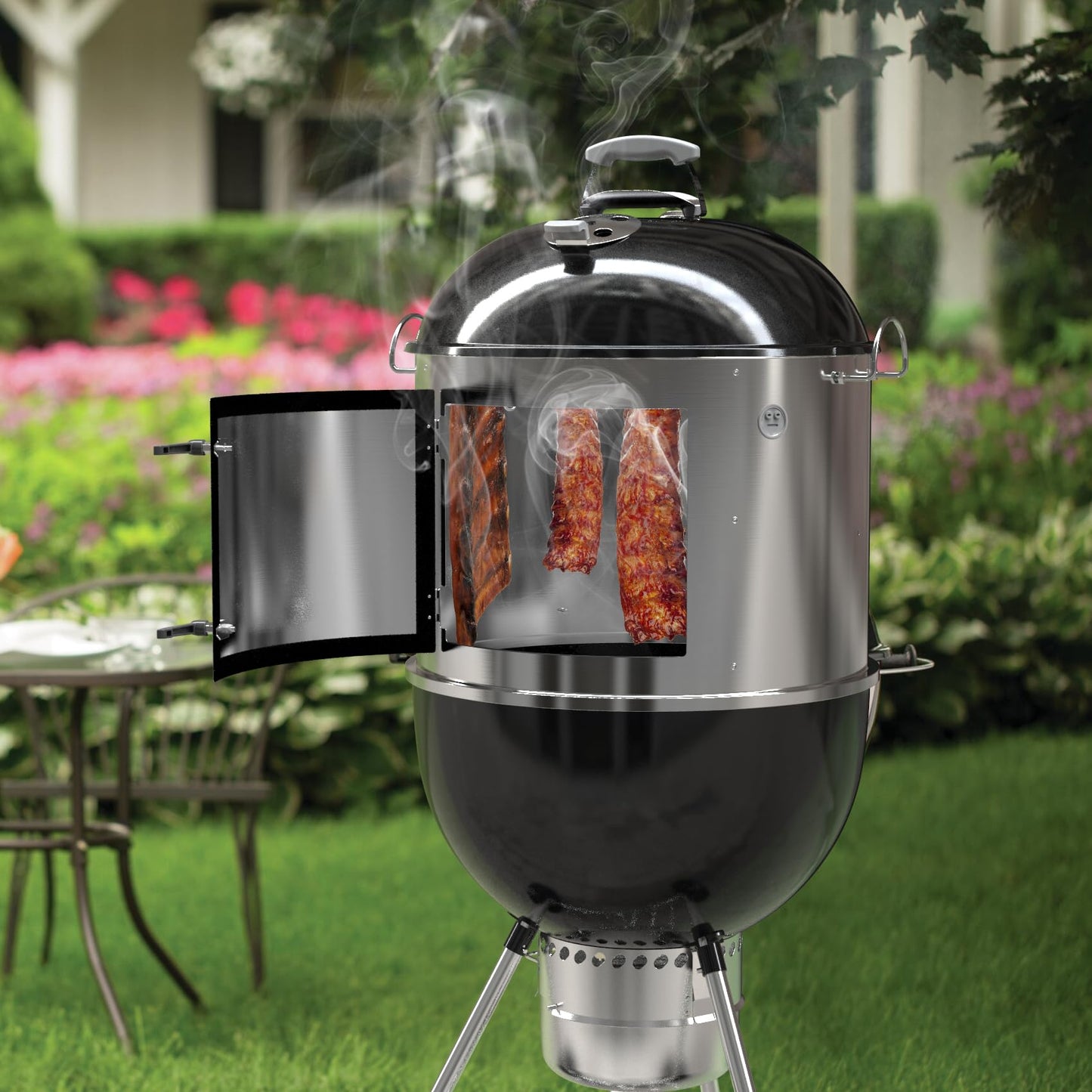only fire Stainless Steel Grill Cooking Smoking Attachment, Charcoal, Rib Hanging System for Weber 22 inch Kettle Grills - Turns Your Kettle into Smoker