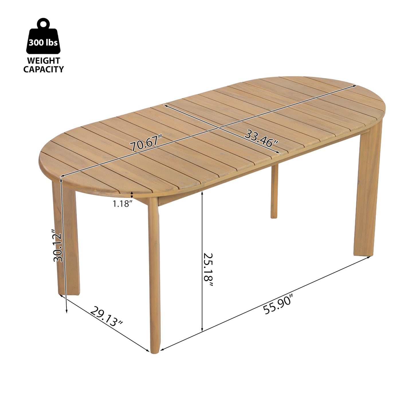 Merax Patio Outdoor Acacia Wood 7 Piece Dinning Set- 70 Inch Large Oval Outdoor Dining Table, 6 Pcs Dining Chairs with Cushions for Backyard, Lawn, Balcony, Light Teak + Natural