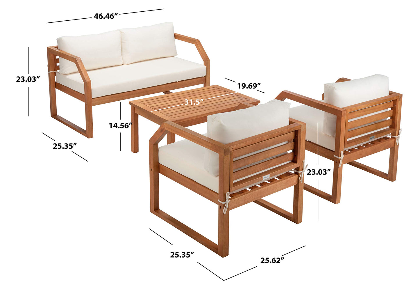 SAFAVIEH Outdoor DREN Natural Brown 4-piece Set - Beige Seat Cushions Included