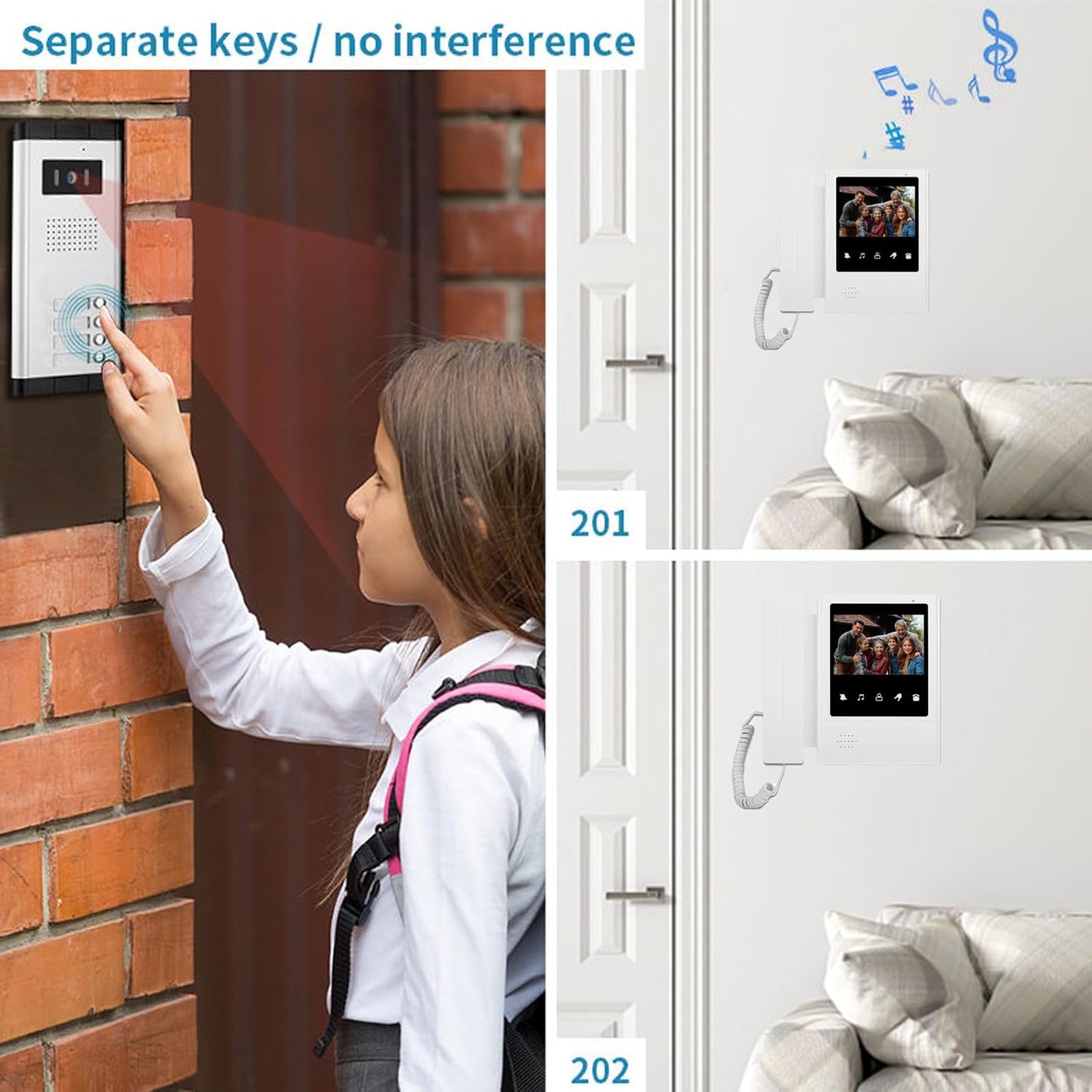 Apartment Video Intercom System,2,3,4,5,6,8,10,12 Household Video Doorbell Kits,Video Doorbell Camera,Wired 4.3 Inches Monitor,2 Way Intercom,IR Outdoor Camera,Monitoring (1- Camera and 4-Screen)