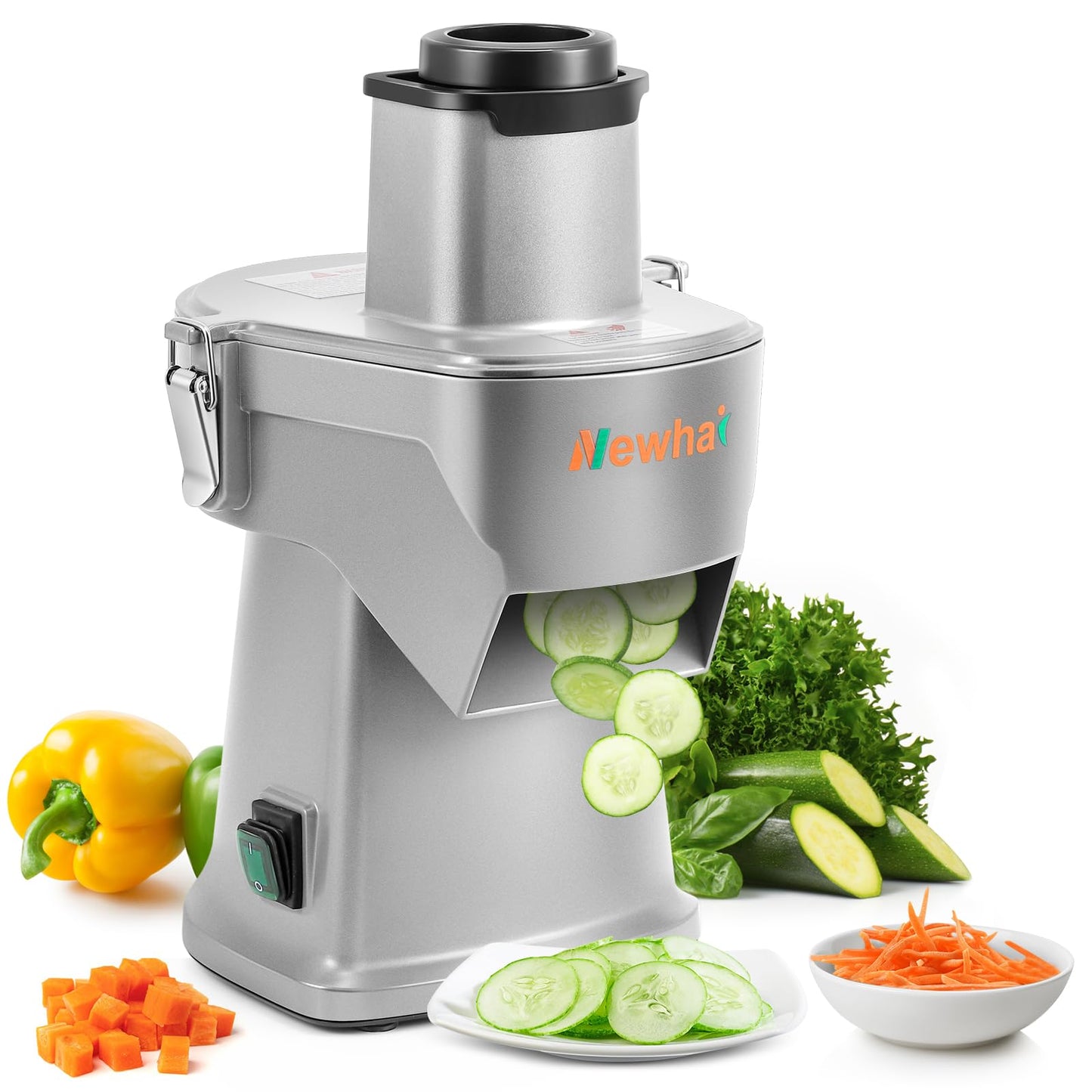 Newhai Upgraded 4 In 1 Electric Vegetable Dicer Slicer Shredder Strip Cutter Commercial Vegetable & Fruit Chopper Multifunctional Automatic Veggie Cutter for Onion Potato Cabbage Lemon, 200W, 110V