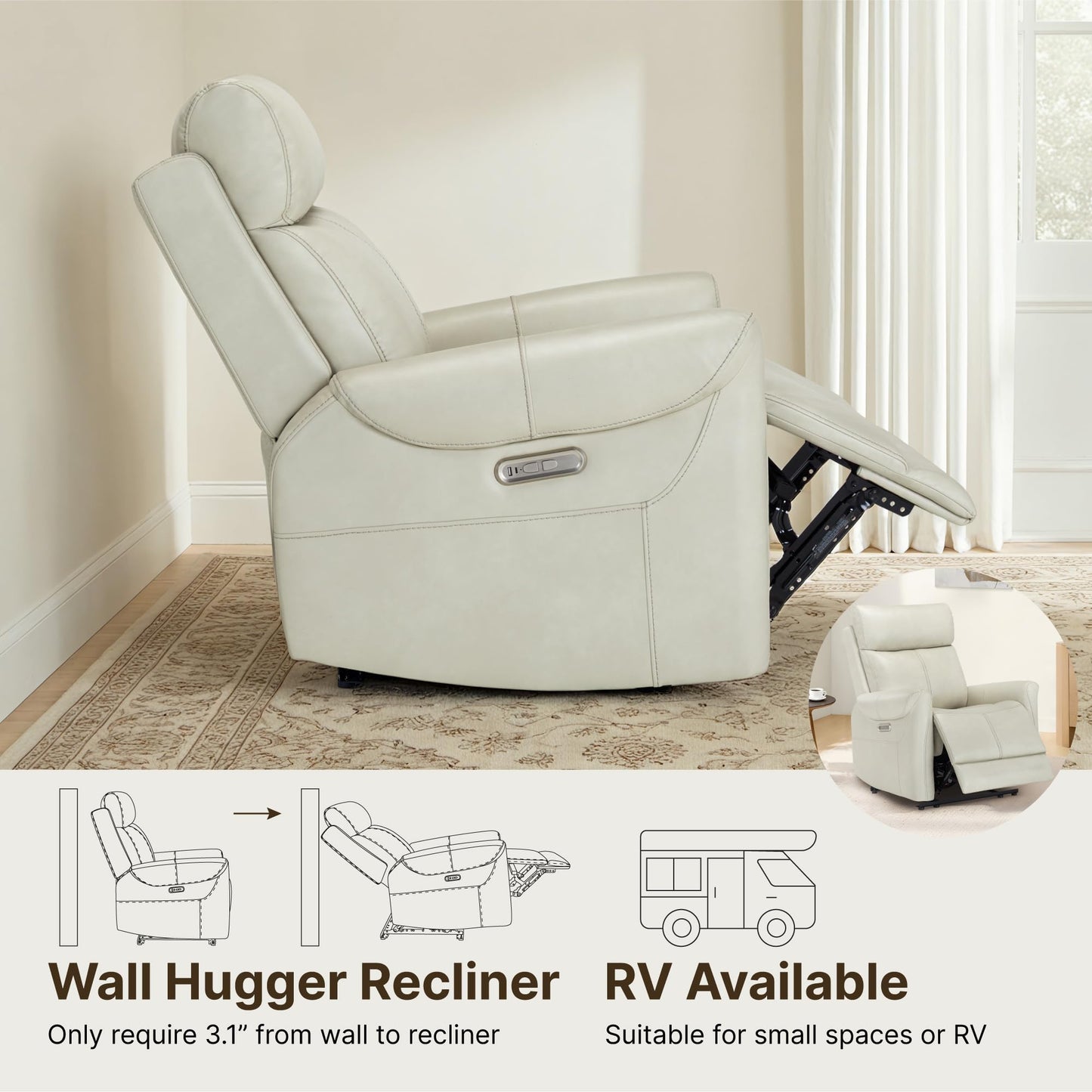KISLOT Leather Recliner Chair Set of 2, Wall Hugger RV Recliners with USB Charging Ports Electric Power Reclining Sofa for Living Room Home Theater Seating Bedroom