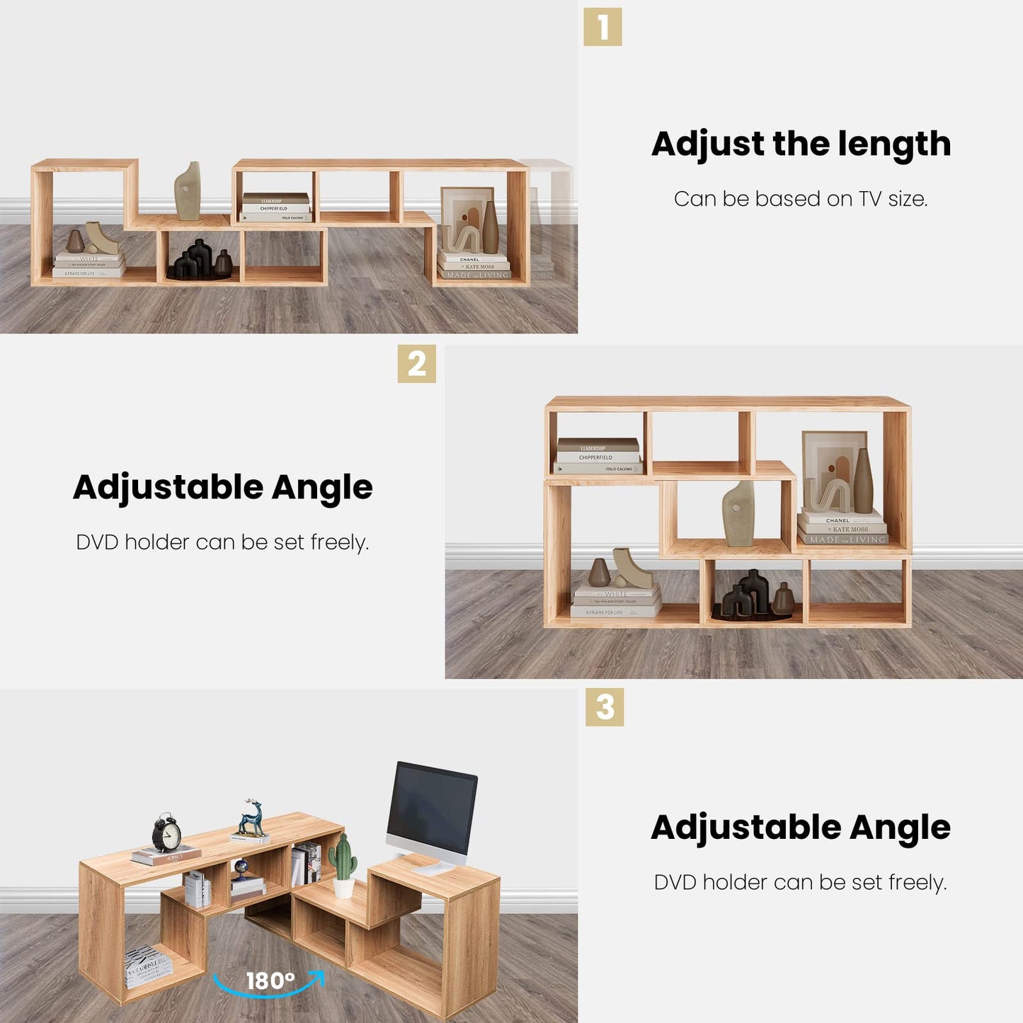 Recaceik Cube Bookshelf 2 Shelf Bookcase L-Shaped TV Console Stand Modern Entertainment Center with Open Storage Shelves for CDs/Movies/Books for Living Room, Bedroom, Home Office (Oak)