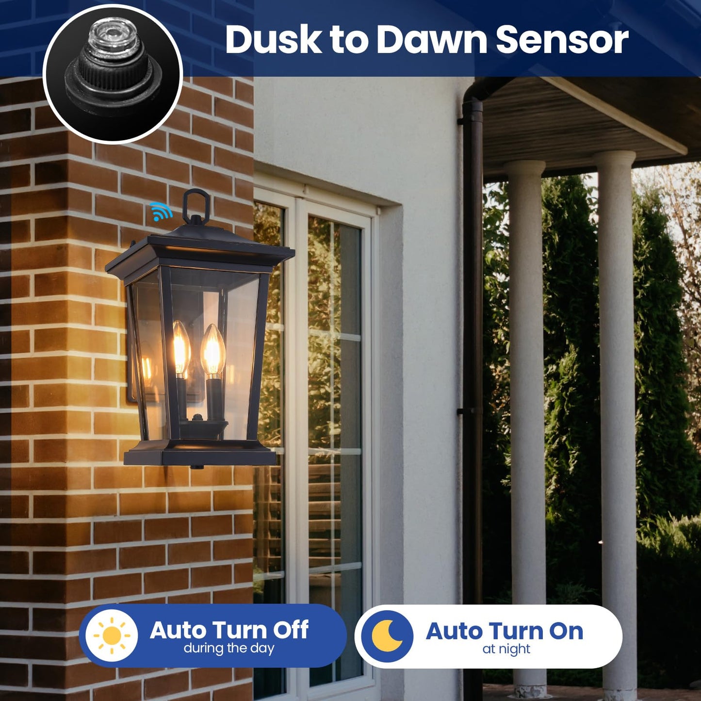 Smeike Outdoor Wall Sconce Light Fixture, Waterproof, E12 Base, With Sensor, Oil Rubbed Bronze, Model A272-1-SR-ORB