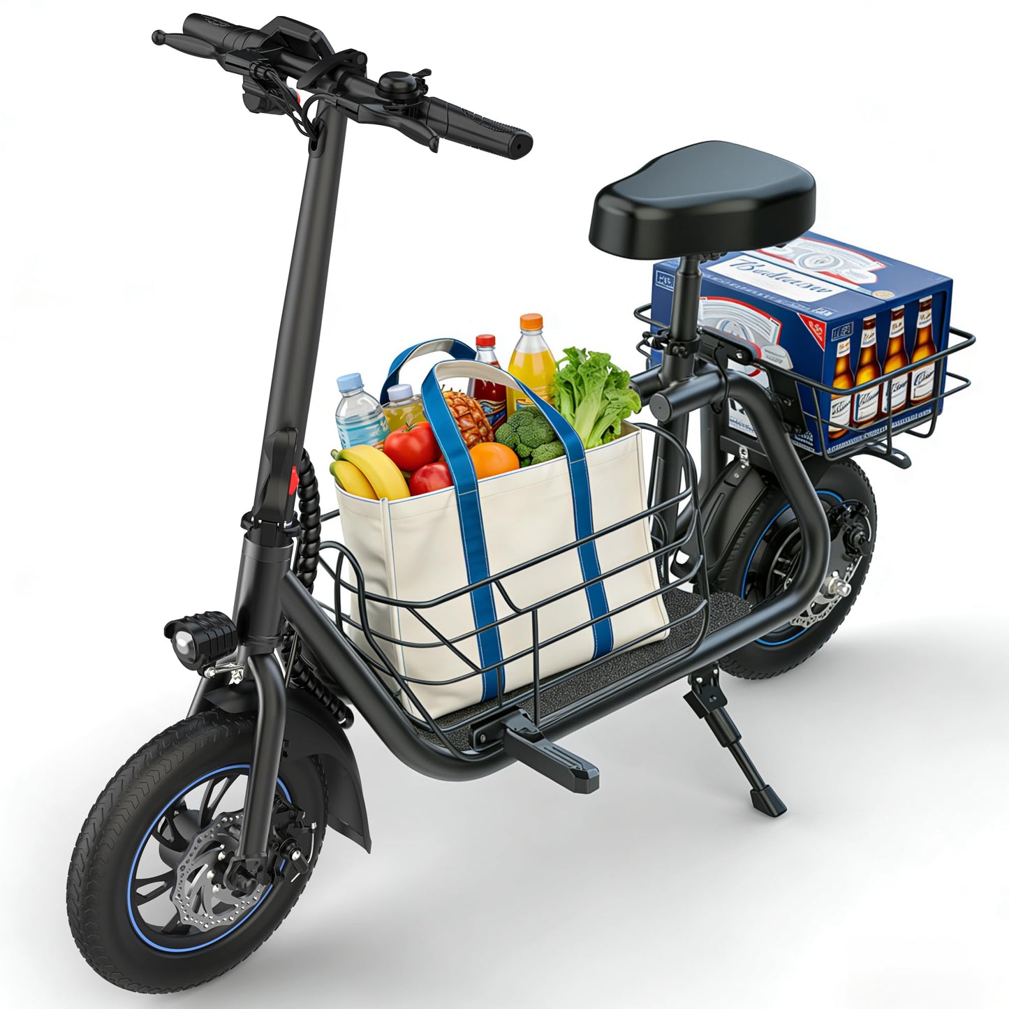 Gyroshoes C1S Electric Scooter for Adults with Seat & Large Basket, 550W Motor, 20 Mile Range, 19MPH, Foldable E-Scooter for Commuting, Pets Dog, Grocery Shopping, soot