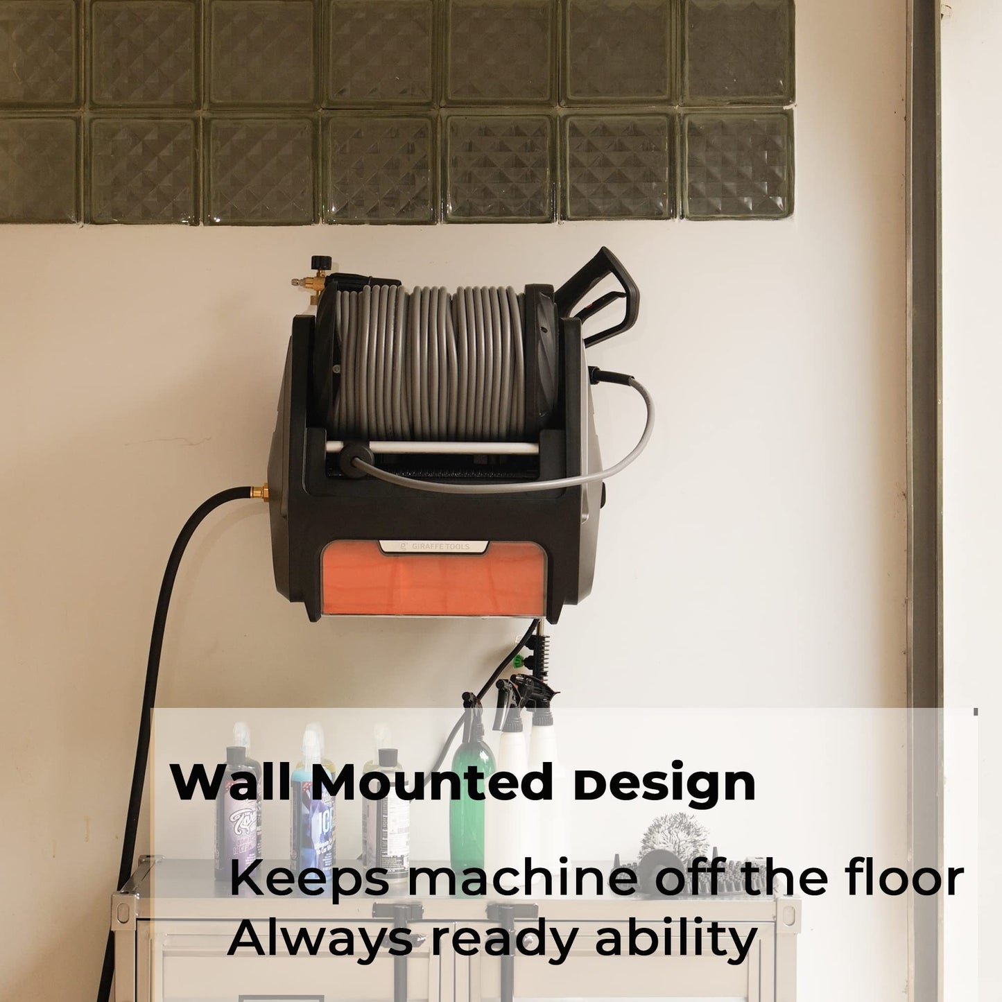Giraffe Tools Grandfalls Pressure Washer PRO, Wall Mount Pressure Washer Electric with 100ft Retractable Hose Reel, Power Washer Reel Wall Mounted, Power Corded, Perfect for Cleaning