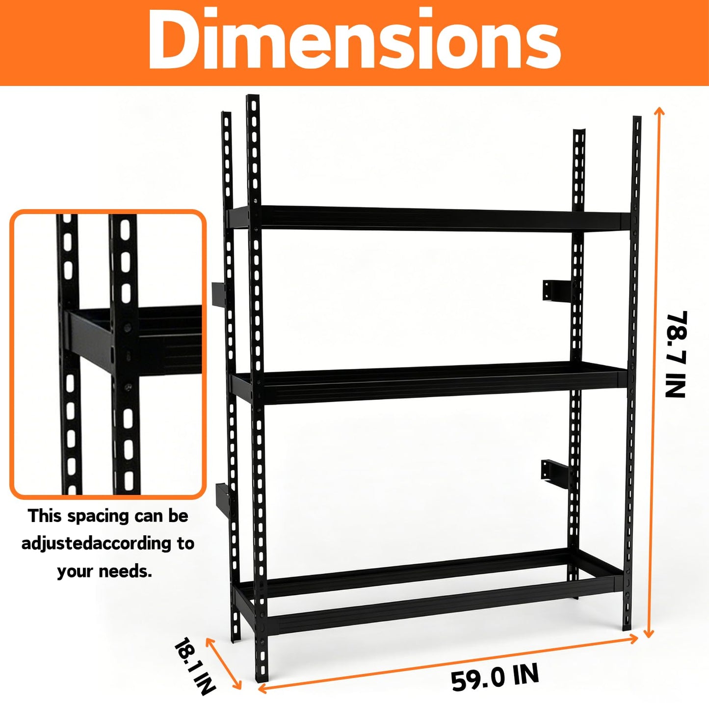 ZUIWAN Wall Mounted 3-Tier Tire Rack, 78" L x 59" H x 18" D Heavy Duty Adjustable Steel Storage Shelf, 2200LBS Capacity with Anti-Tip Kit