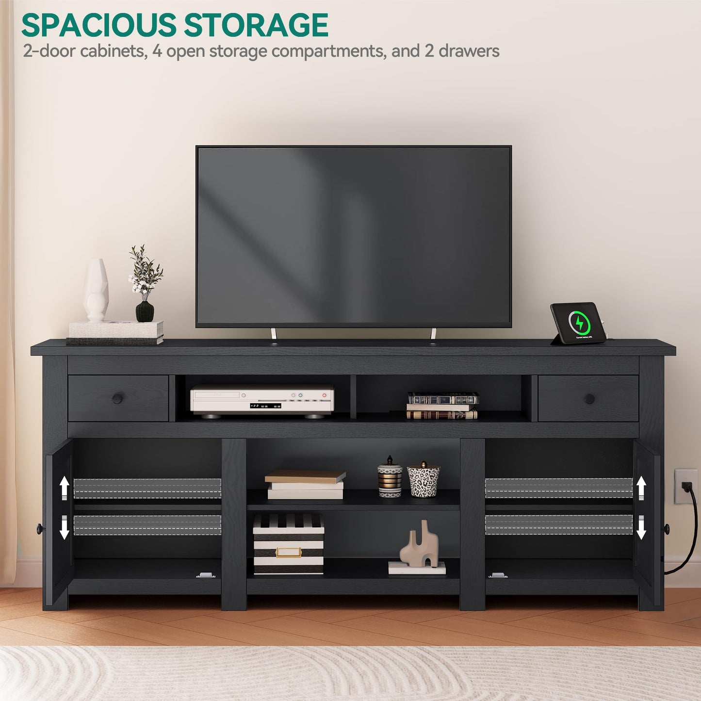 YITAHOME TV Stand for 75/80 Inch TV, Entertainment Center, TV Cabinet with Drawers and Power Outlet, Black TV Console for Living Room Furniture (70 Inch Lenght 30 Inch High)