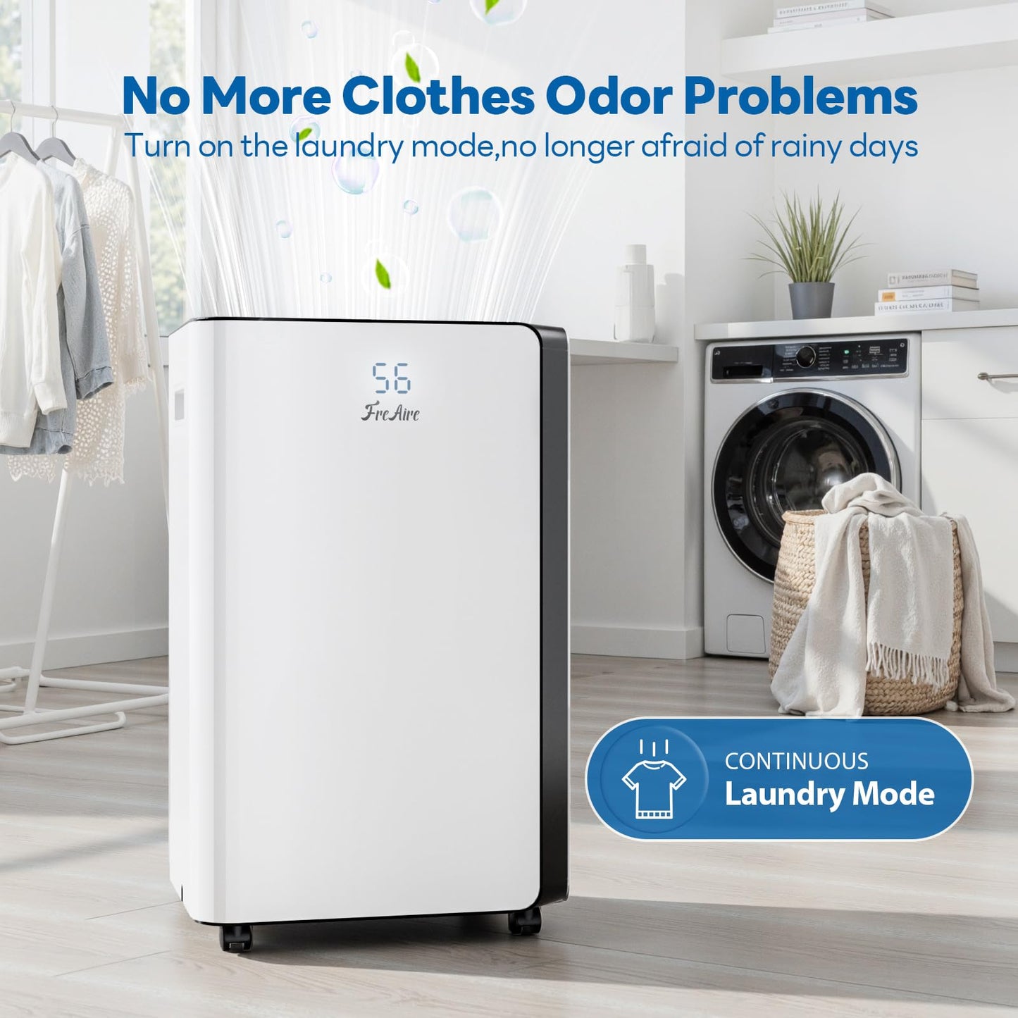 FreAire 54Pint 4500Sq.Ft Dehumidifier for Basement with Drain Hose, 30dB Quiet Compressor Dehumidifiers for Home, Front LED Digital Humidity Display for Bedroom, Bathroom, 1.13 Gallon Water Tank