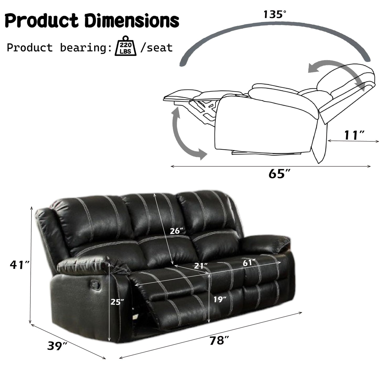 Acme Zuriel Motion Sofa in Black Synthetic Leather
