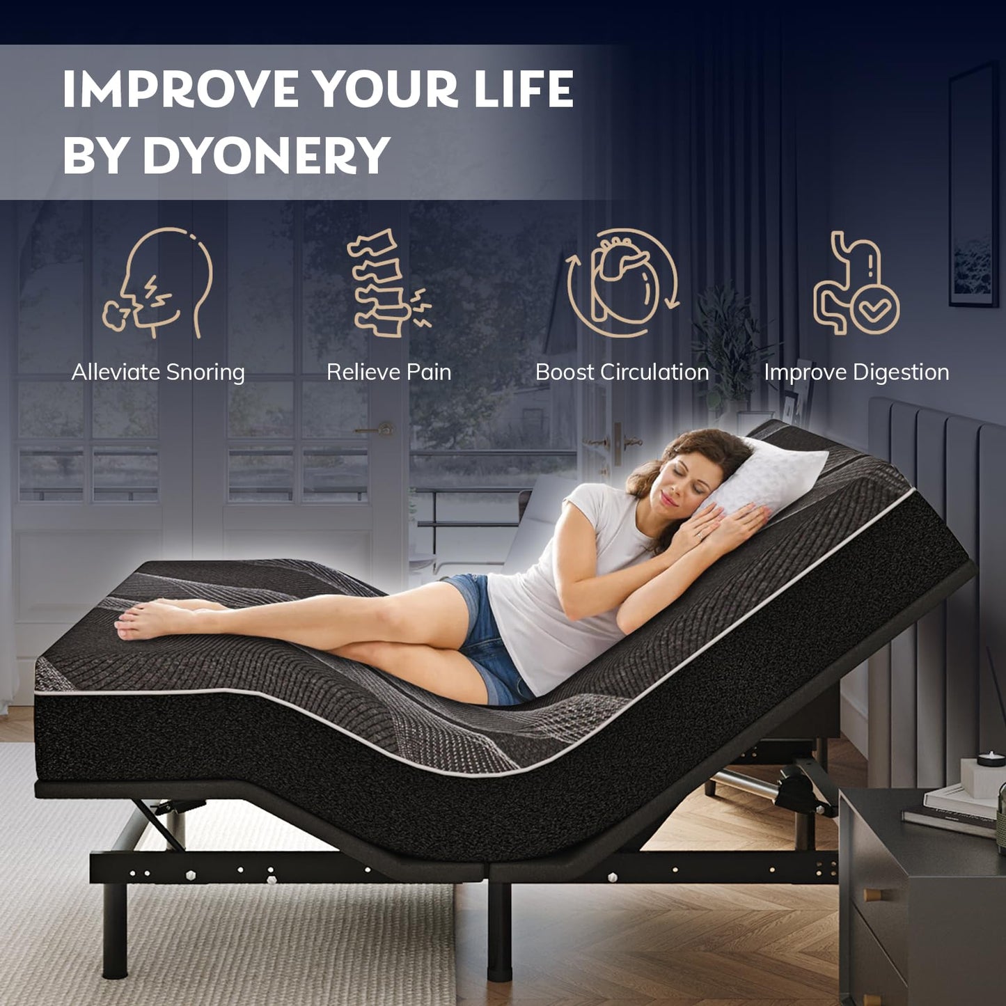 Dyonery Twin XL Adjustable Bed Base Frame with Wireless Remote + 12 Inch Twin XL Gel Memory Foam Mattress Bed in a Box, Head and Foot Incline, Zero Gravity, Fiberglass Free, 80" × 38"