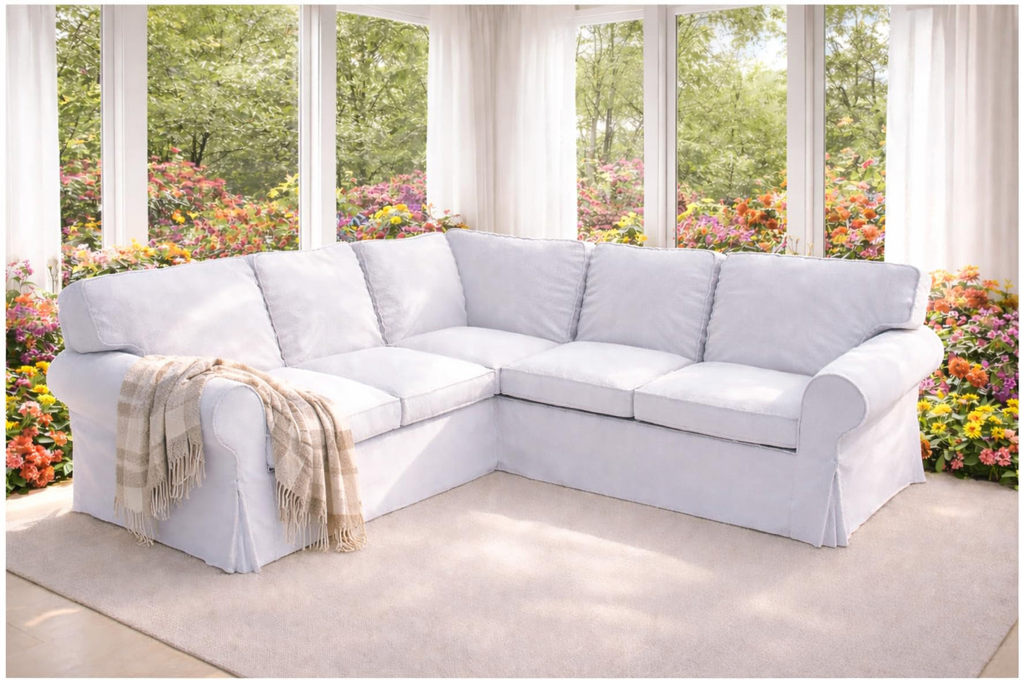 Custom Slipcover Replacement Cover Only! Cotton Ektorp 2 2 Sofa Replacement Cover is Custom Made for IKEA Ektorp Corner Or Sectional Sofa Slipcover (Pure White)