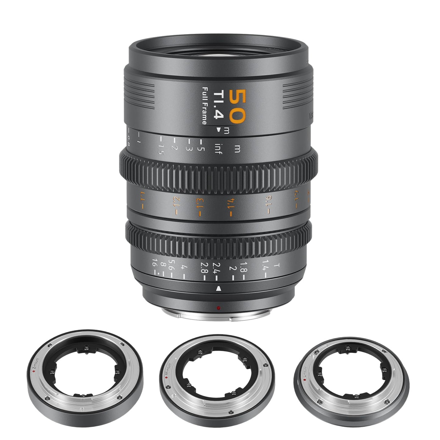 SIRUI VP-1 Vision Prime 1 T1.4 Full Frame Cine Lens, 50mm Manual Focus Cinema Lens with Pre-Installed E Mount, Interchangeable RF/Z/L Mounts (Metal Gray)