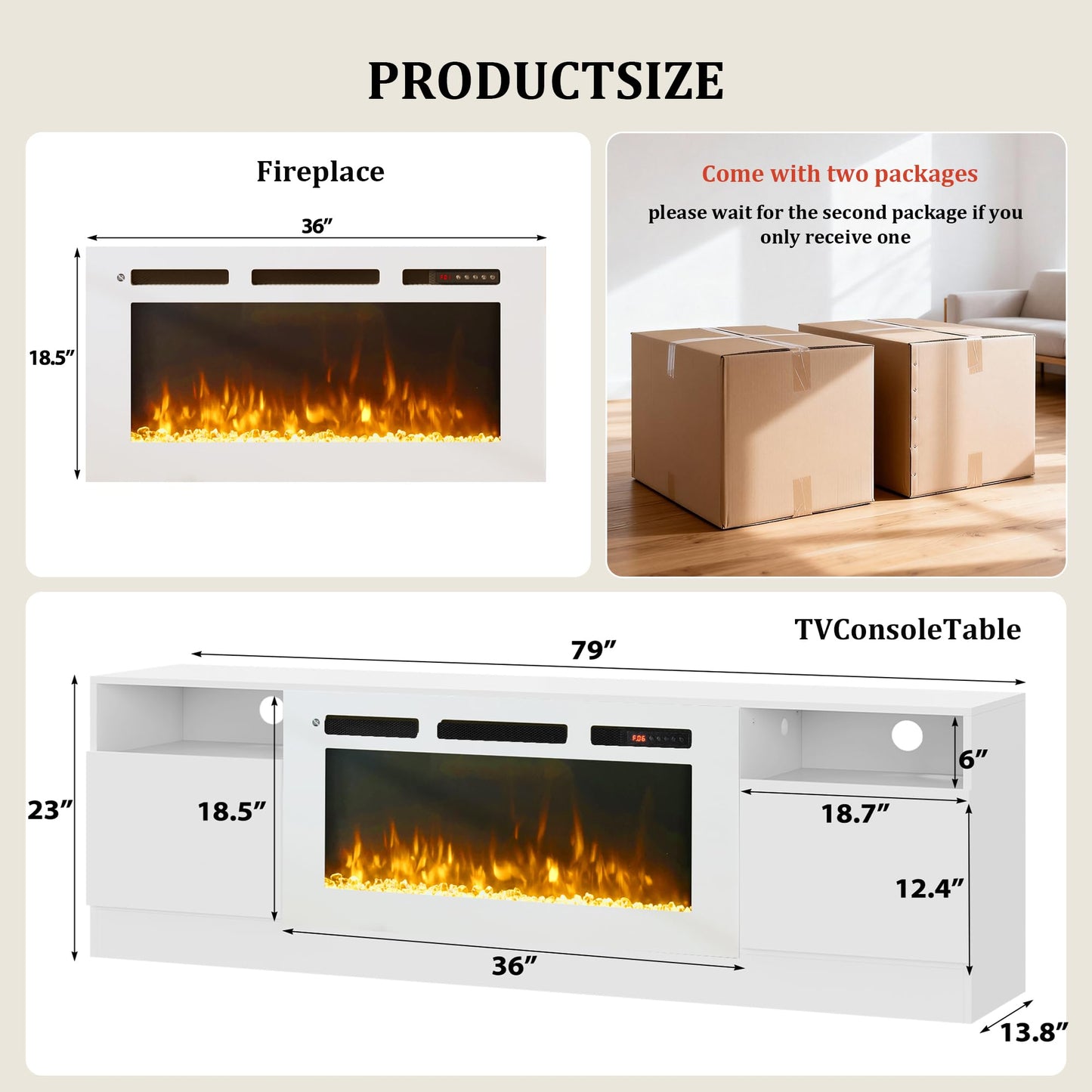 OneBlis 80" Fireplace TV Stand for TVs Up to 90",Entertainment Center with 36” Electric Fireplace and 12 Colors LED Lights,Large TV Console with Storage Cabinet for Living Room,All White