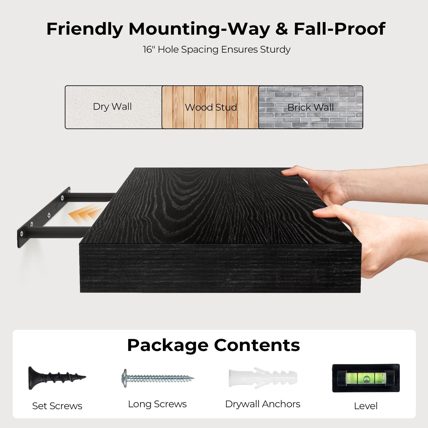Fun Memories 72 Inch Floating Shelves for Wall, Fireplace Mantel Shelf with Invisible Heavy Duty Bracket, 8 Inch Deep Storage Shelf for Living Room, Kitchen, Farmhouse, Black (2-Pack)