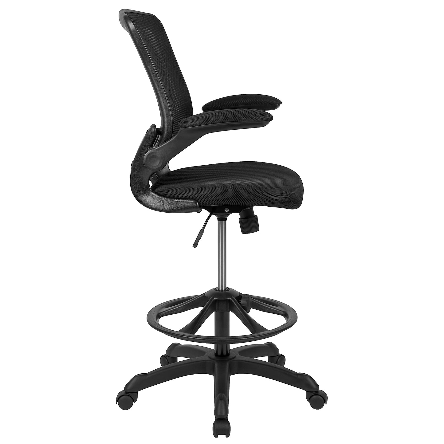 Flash Furniture Kale Mid-Back Swivel Office Chair with Adjustable Foot Ring, Lumbar Support, and Seat Height, Ergonomic Mesh Executive Chair, Black
