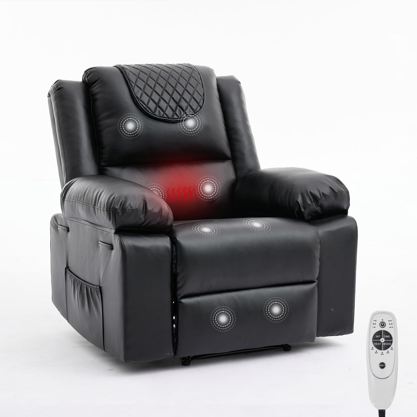 Manual Recliner Chair for Adults - 135° Front & Rear Adjustable, with Heating & Massage, Side Storage Pockets & Remote Control, Ideal for Living Room & Bedroom(Black)