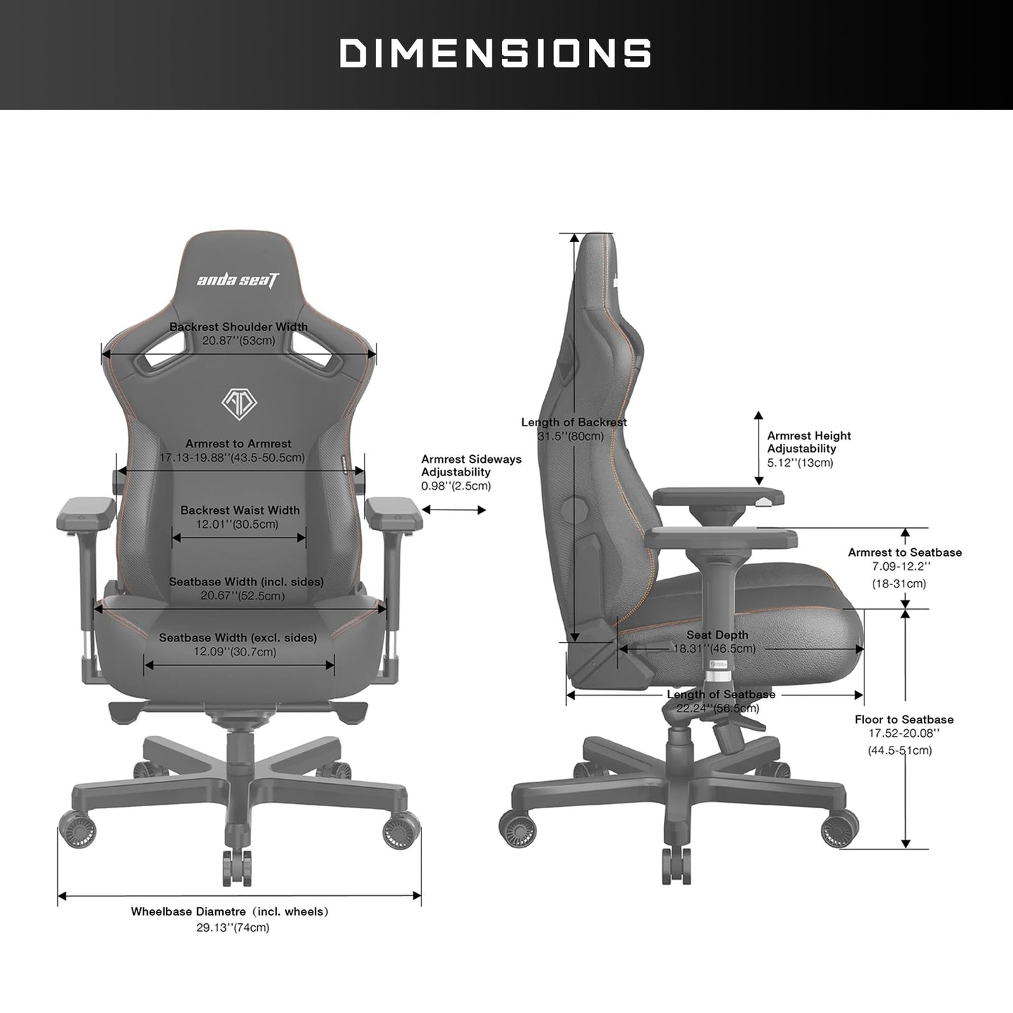 Anda Seat Kaiser 3 XL Gaming Chairs for Adults - Ergonomic Gray Fabric Gaming Chair with Lumbar Support, Comfortable Office Seat with Neck Support - Heavy Duty Wide Gamer Seat