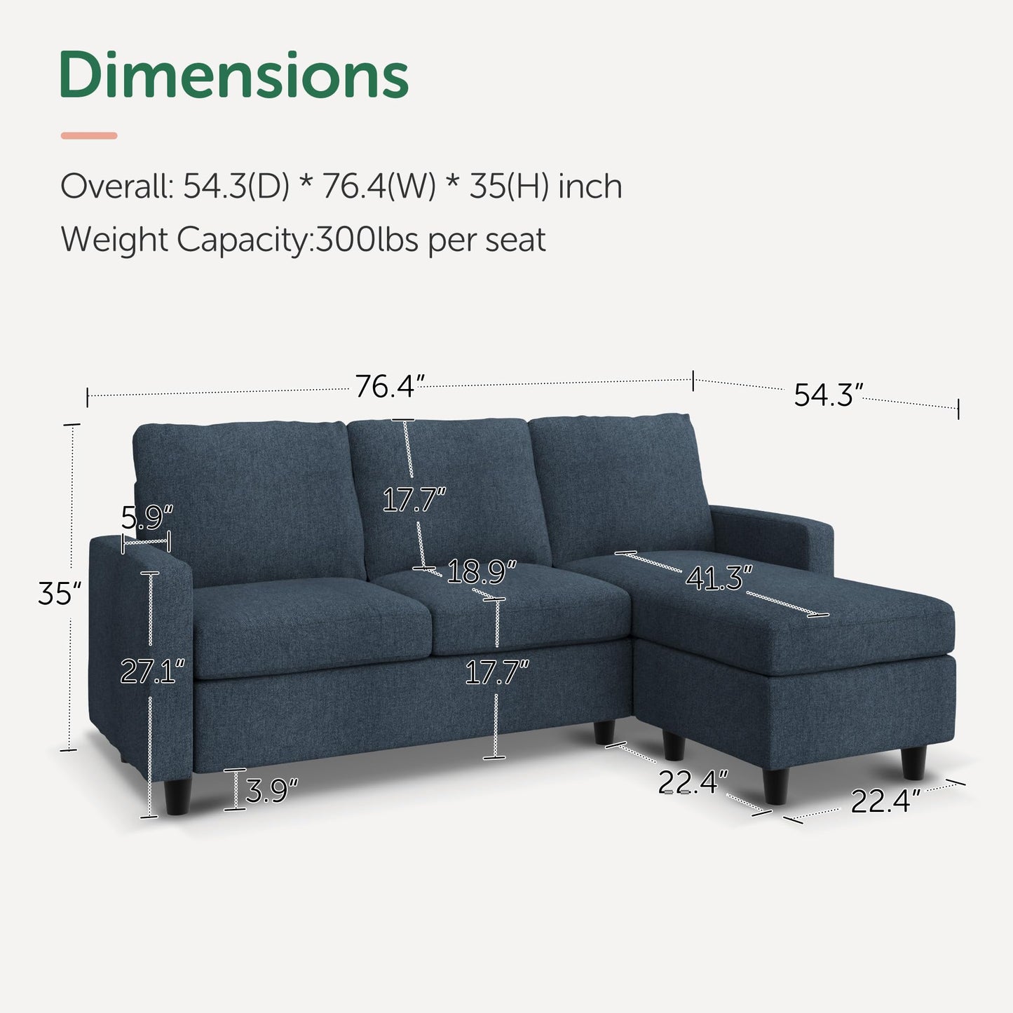 HONBAY Convertible Sectional Sofa Couch, L Shaped Couch with Reversible Chaise, Mid Dark Grey