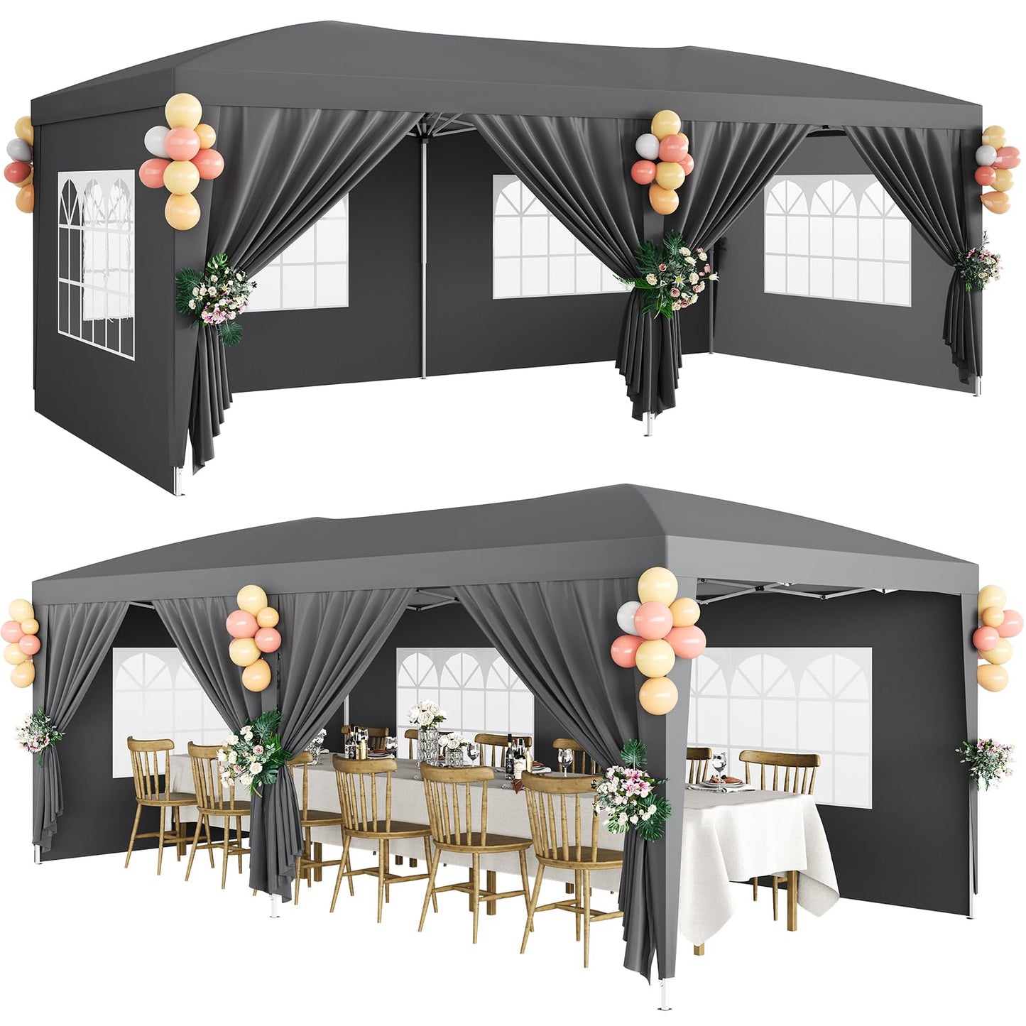 GarveeTech 10x20 FT Pop Up Canopy Tent with 6 Removable Sidewalls, Reinforced Waterproof Outdoor Gazebo, 3 Height Adjustable Party Tent for Wedding, Market, Backyard Events, Includes Carry Bag
