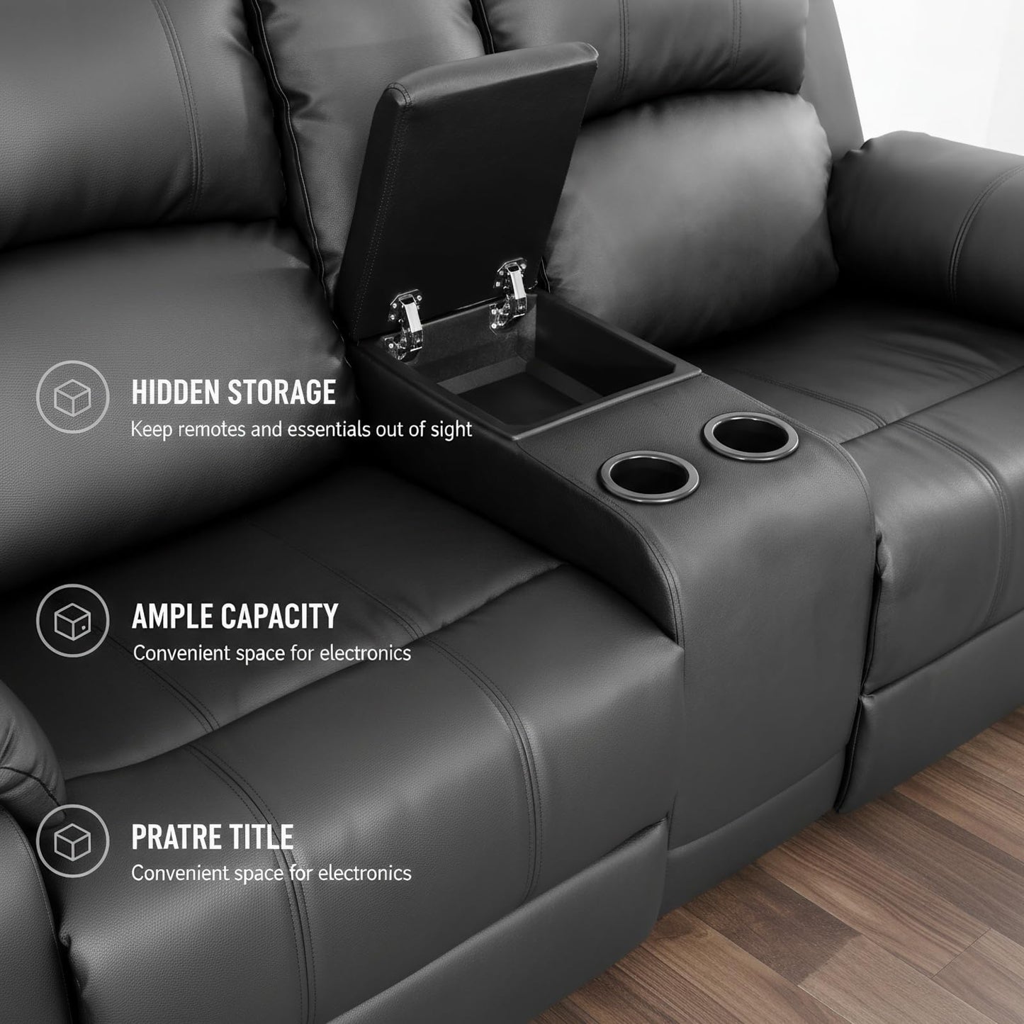 Trygoal Manual Recliner Sofa Set, Leather Reclining Living Room Furniture Set, Adjustable Backrest Reclining Loveseat Sofa and a 3 Seater Couch Furniture Set for Living Room, Home Theater, Black