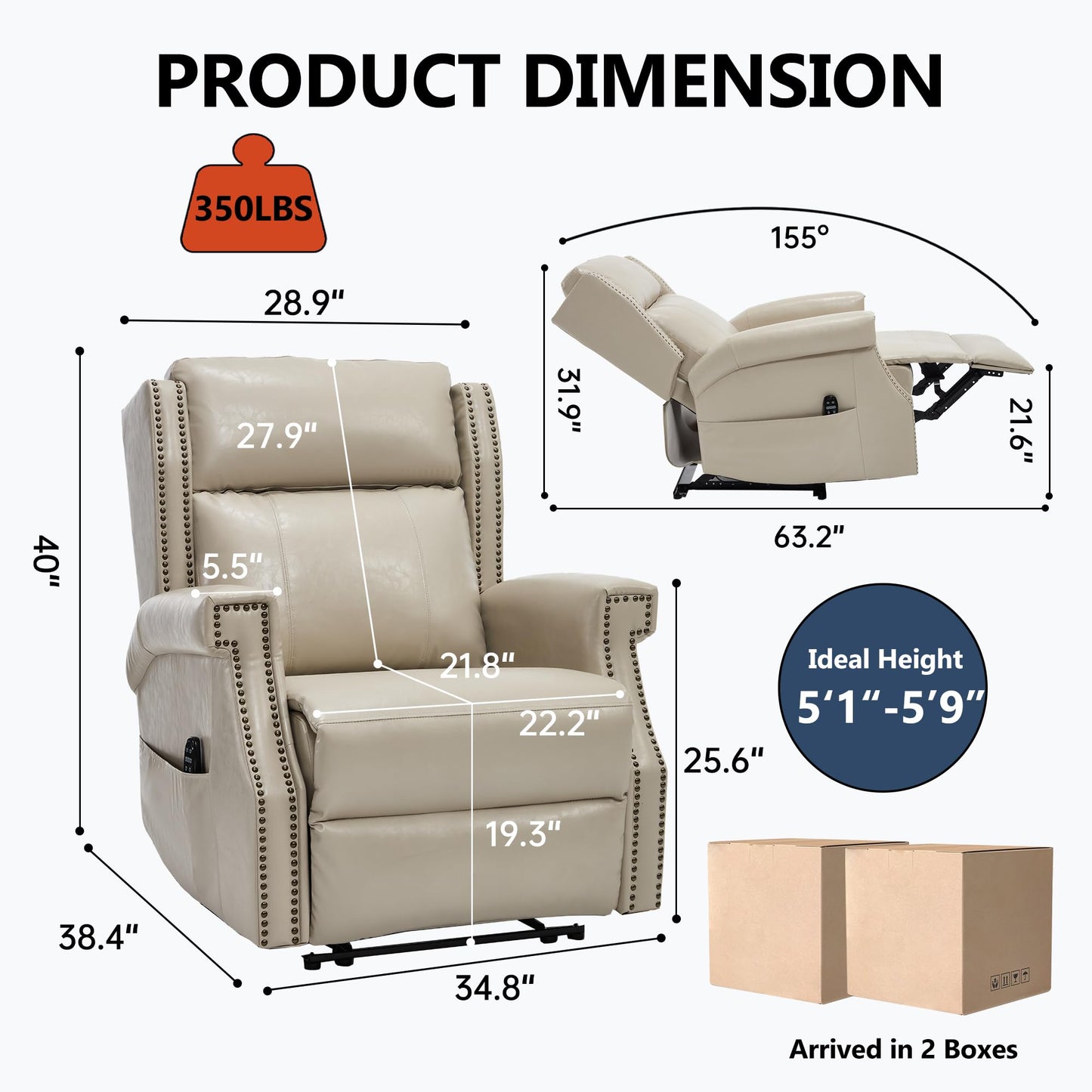 KEIKI Mid Century Modern Oversized Recliner Accent Chair for Adults, Manual Leather Recliner Chair with Back Massager and Heating for Living Room, Rocking Chair for Old Money Living Room Decor, Beige