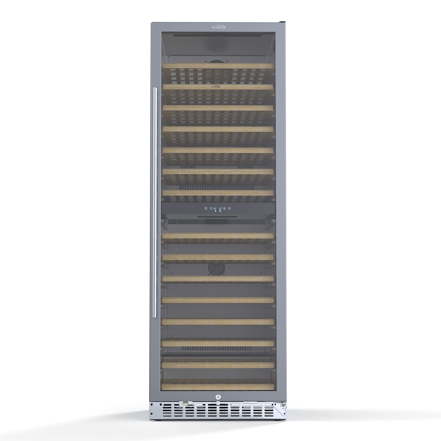 KoolMore 24” Inch 15.1 Cu.Ft. Dual Zone Wine Cooler Refrigerator, Freestanding or Built-In Unit, Stainless Steel Finish, Temperature Control, and Door Lock (KM-CW155DZ-SS), Silver, 155 Wine Bottles