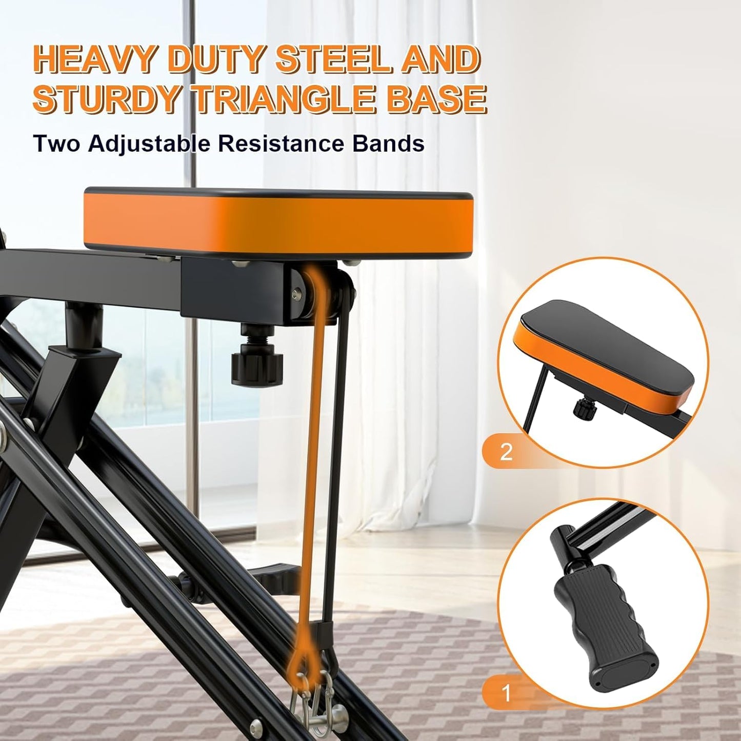 RIVANO 2pc Squat Rowing Machine, 4-in-1 Foldable Exercise Trainer with 265LBS Loading Capacity & Display, Home Workout Glute Trainer Machine with Adjustable Resistance Bands for Butt Thigh Easy Set up