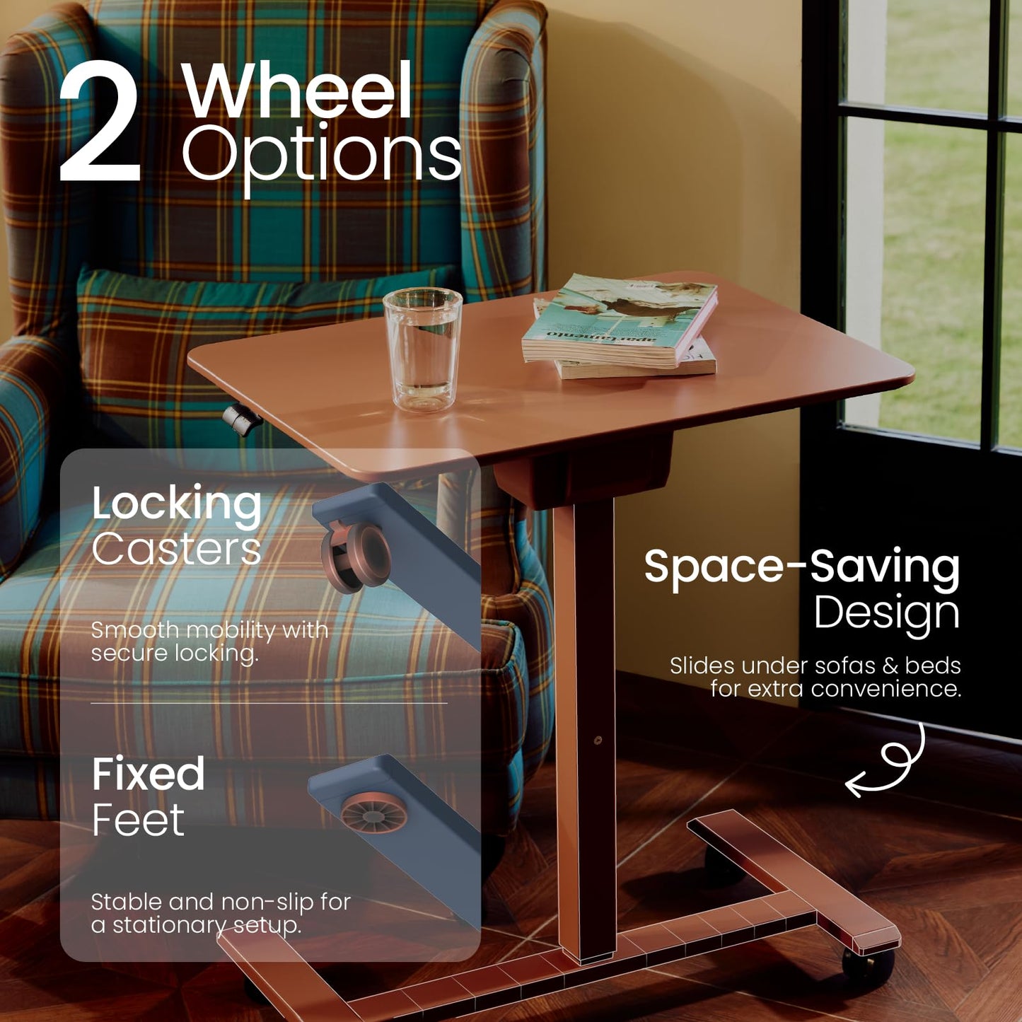 TopJob ANYDESK FOLD Mobile Standing Desk, Portable with Lockable Wheels, Foldable Stand Desk, Rolling Computer Workstations, Used for Home, Couch Side Table, Bedside Table in Bed Room Kitchen